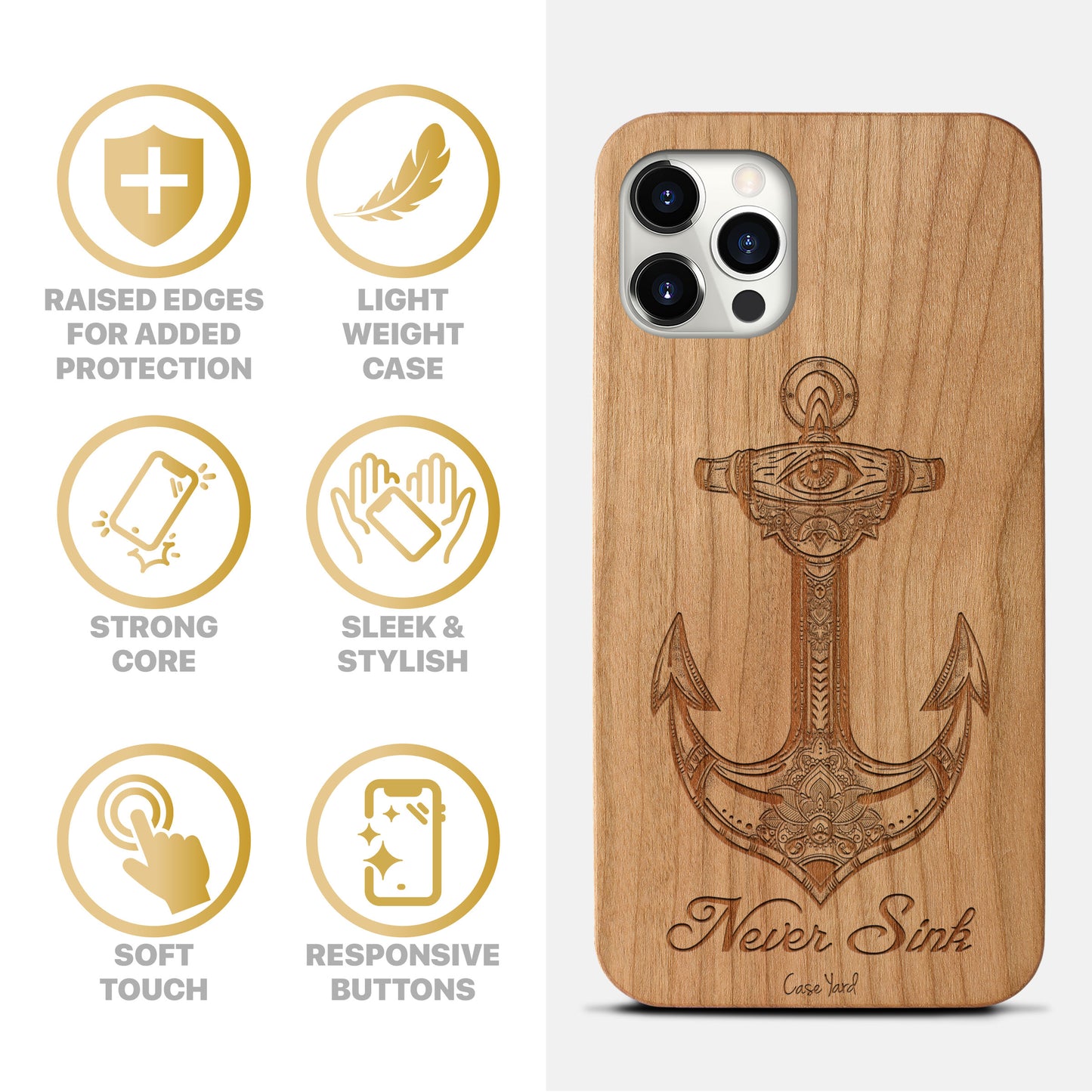 Never Sink Wooden Laser Engraved Phone Case for iPhone