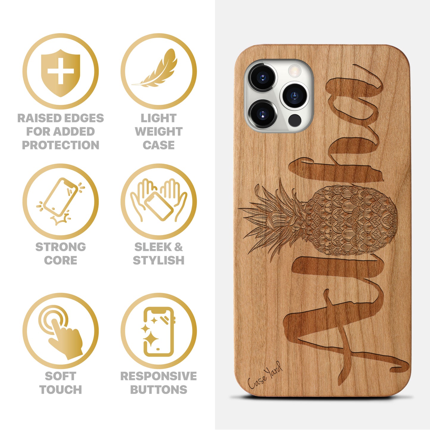 Aloha Pineapple Wooden Laser Engraved Phone Case for iPhone & Samsung Phones