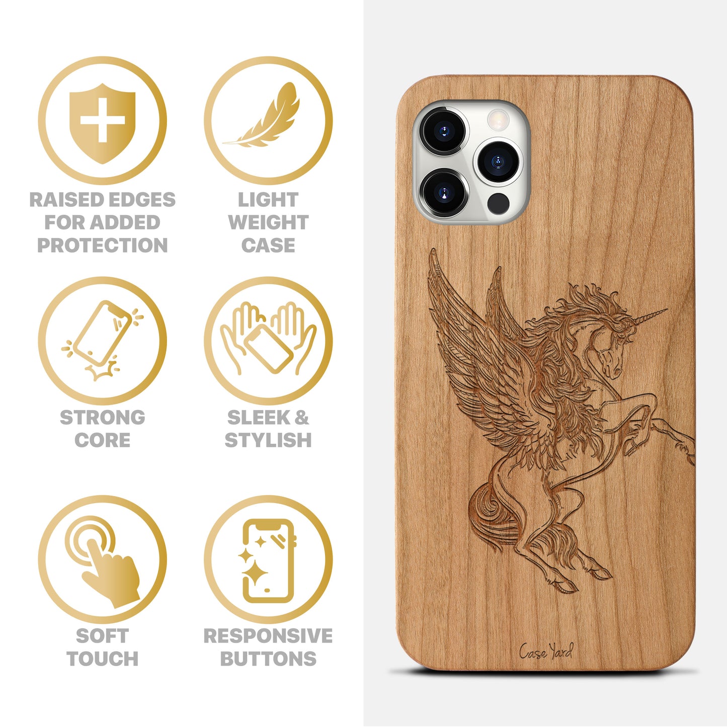 Pegasus Wooden Laser Engraved Phone Case for iPhone