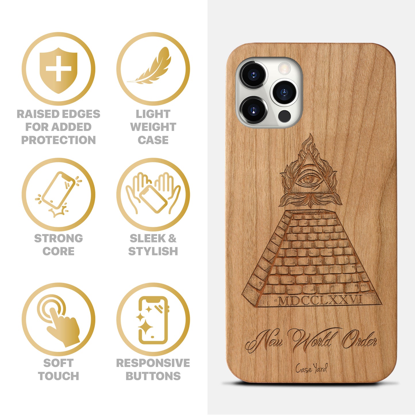 New World Order Wooden Laser Engraved Phone Case for iPhone