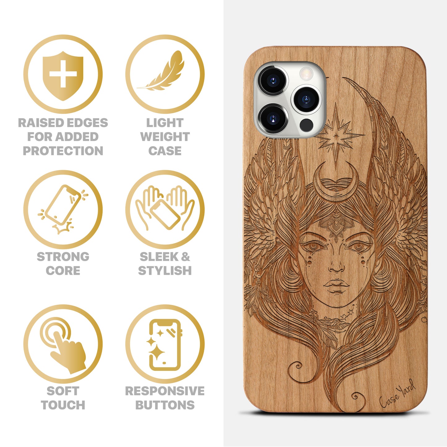 Beautiful Athena Wooden Laser Engraved Phone Case for iPhone & Samsung Phones