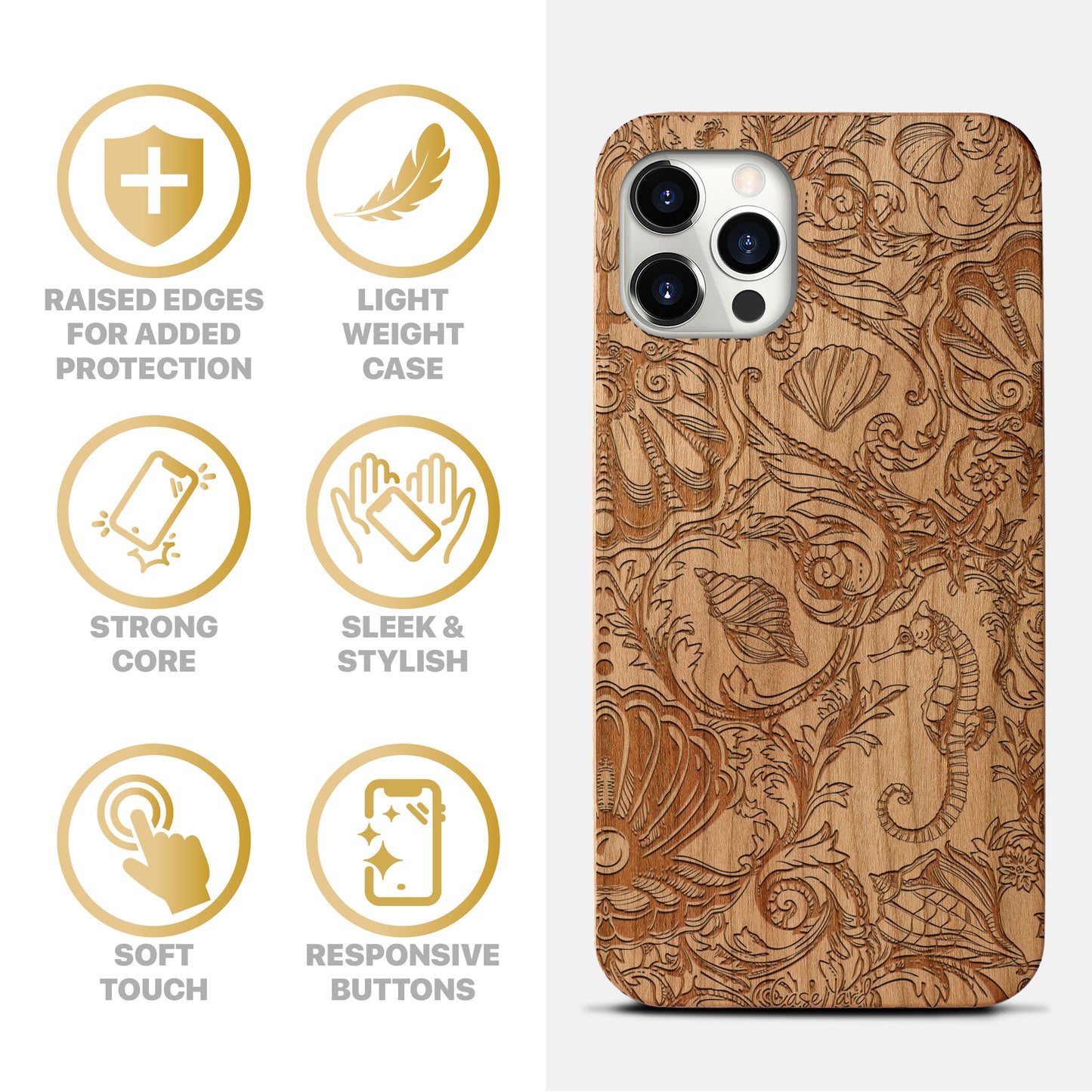 Vintage Sea Wooden Laser Engraved Phone Case for iPhone