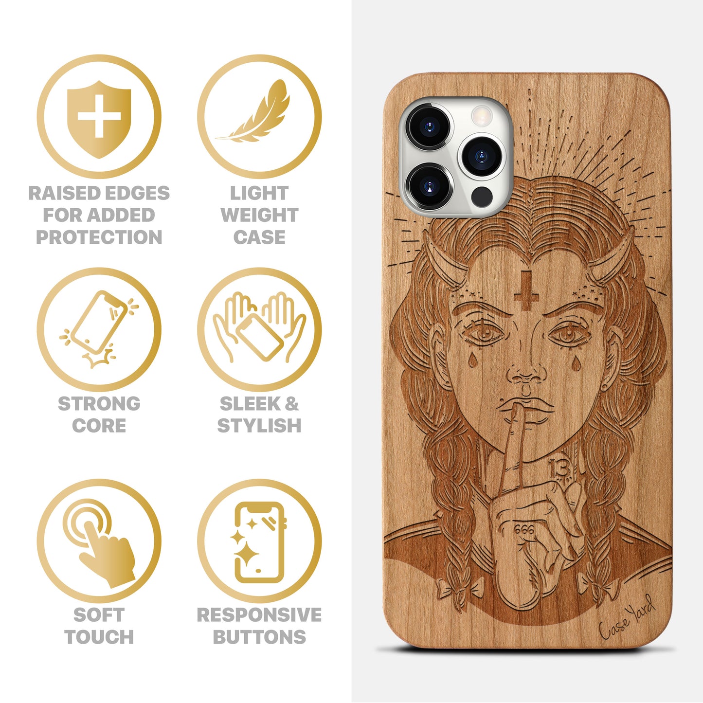 Demon Girl Wooden Laser Engraved Phone Case for iPhone & Samsung Phones