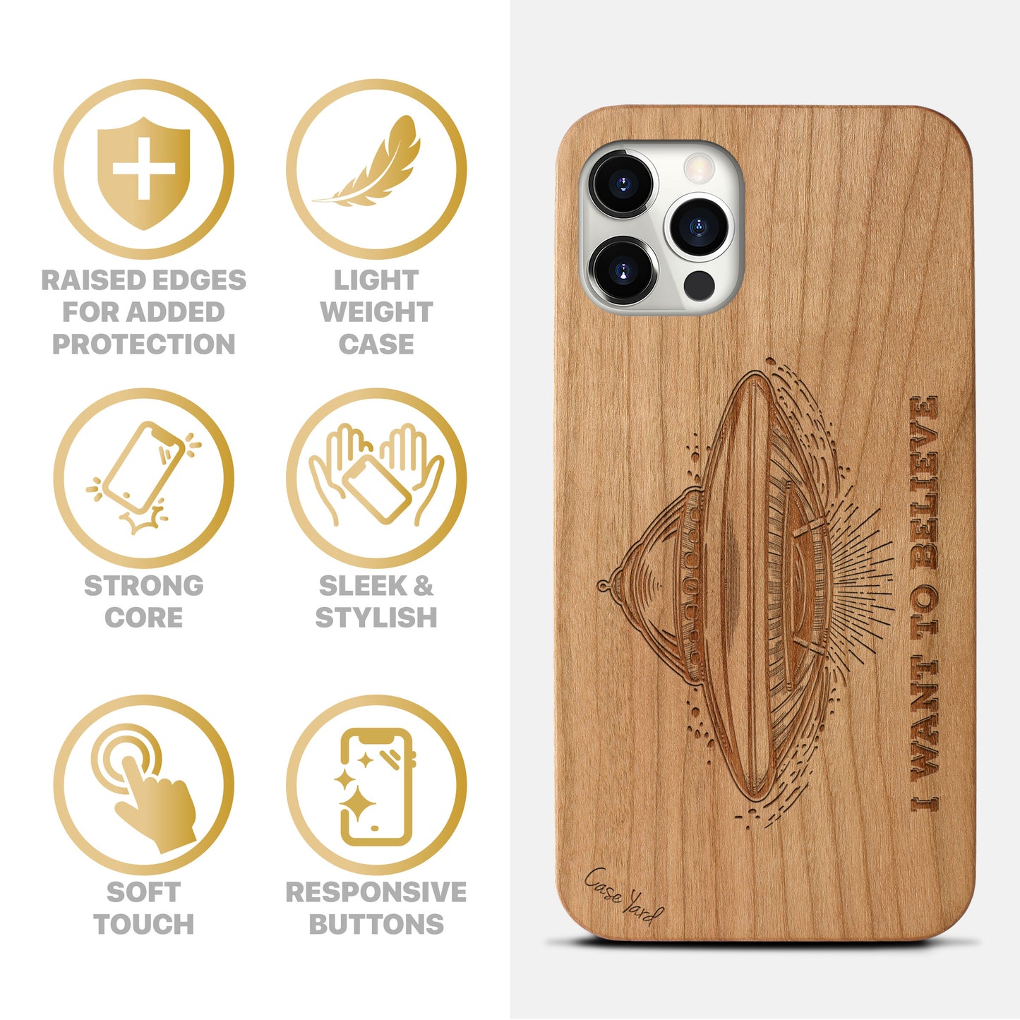 I Want to Believe Wooden Laser Engraved Phone Case for iPhone