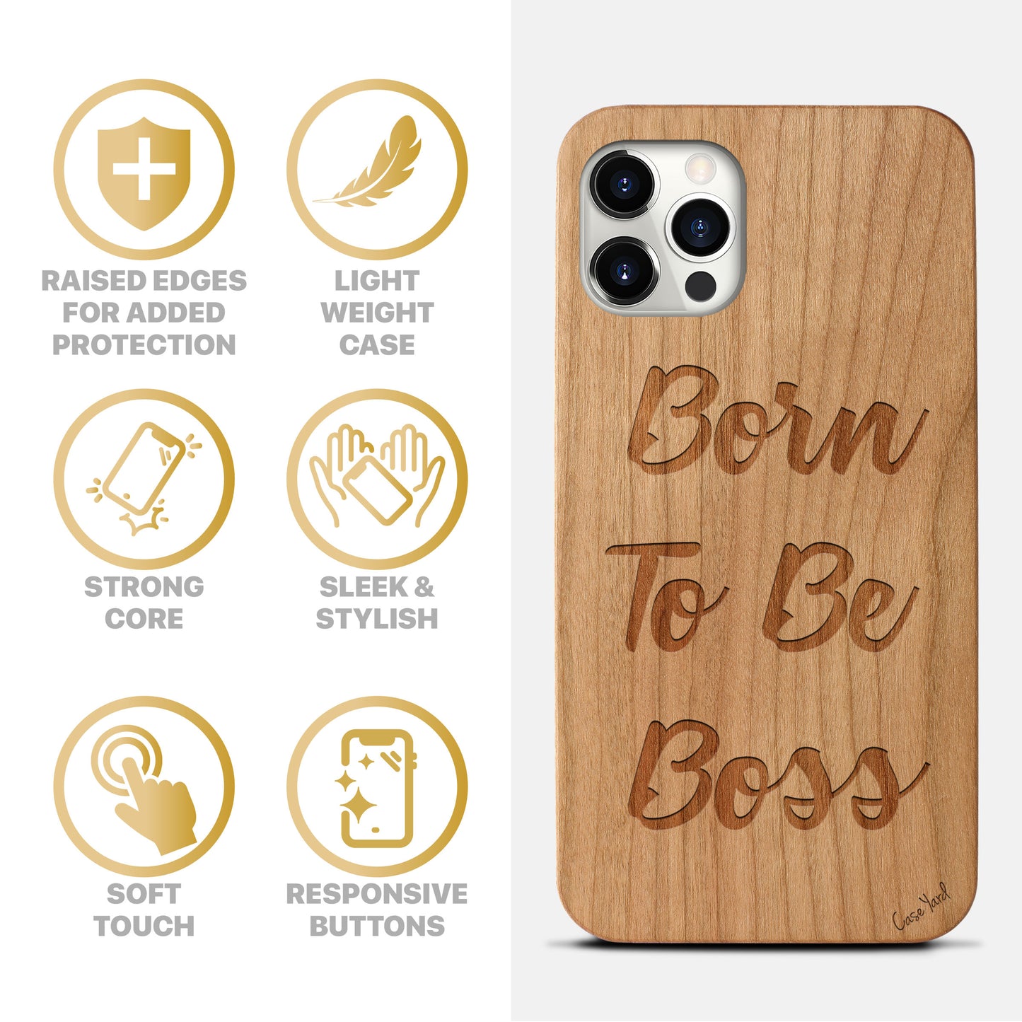 Born To Be Boss Wooden Laser Engraved Phone Case for iPhone & Samsung Phones