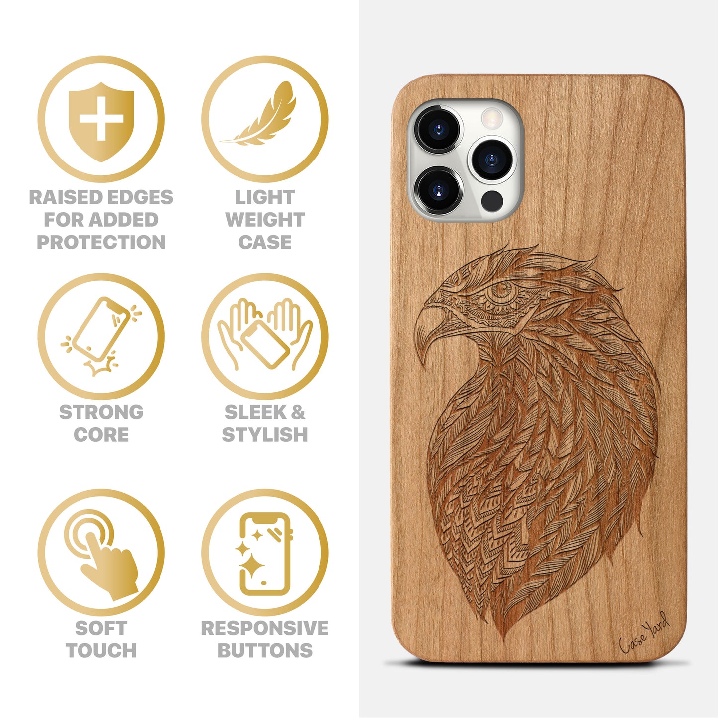 Eagle Sketch Wooden Laser Engraved Phone Case for iPhone