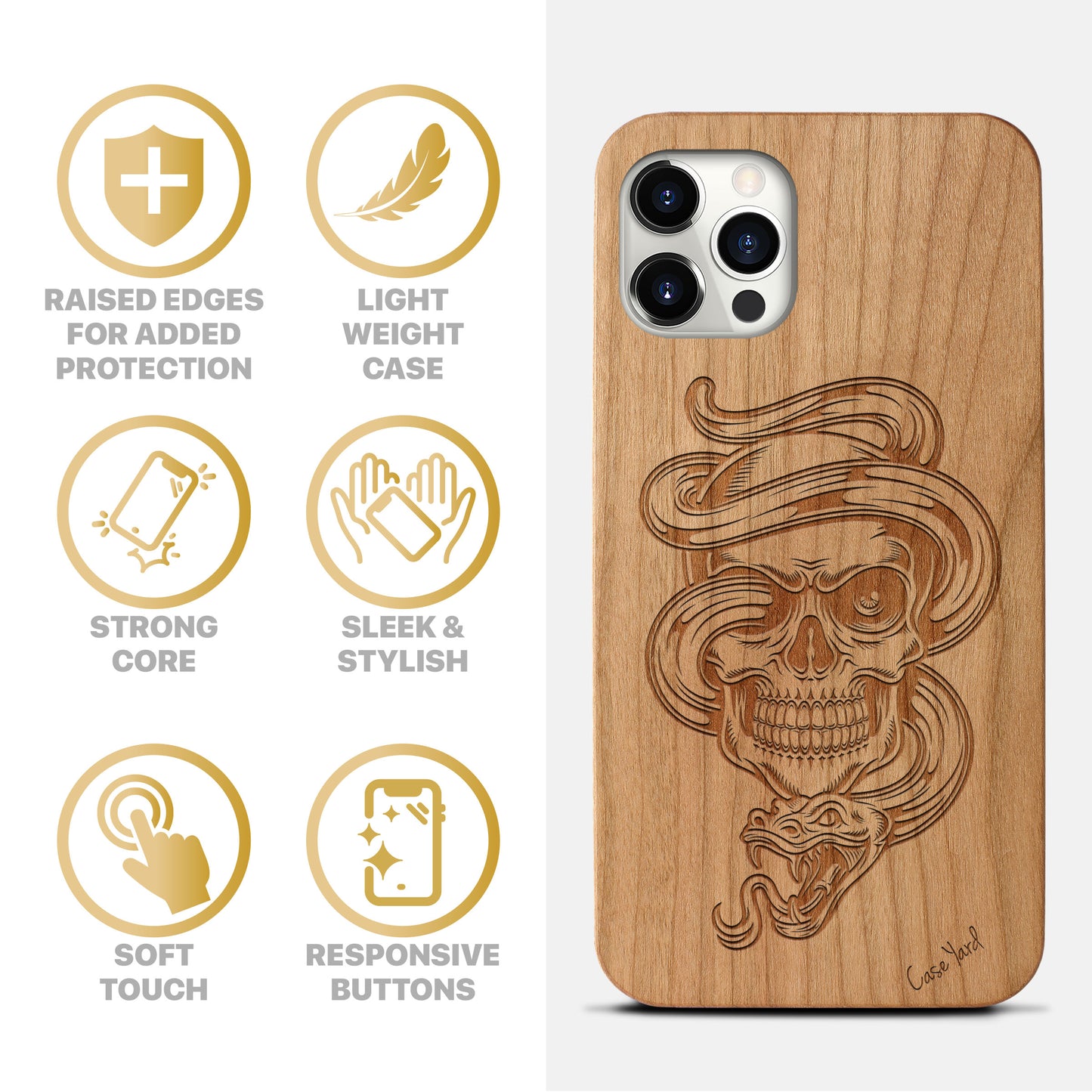 Snake Skull Wooden Laser Engraved Phone Case for iPhone