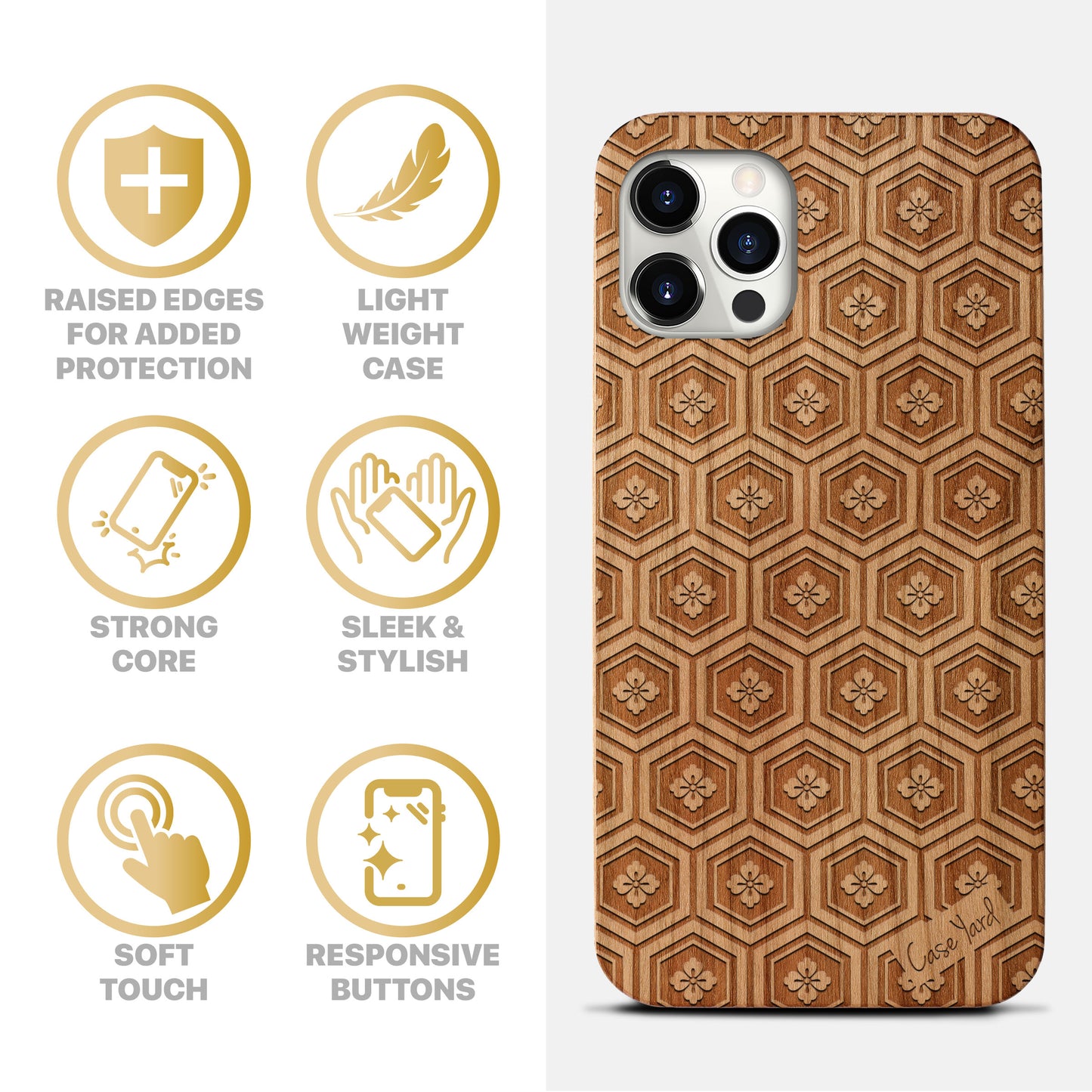 Japanese Pattern Wooden Laser Engraved Phone Case for iPhone