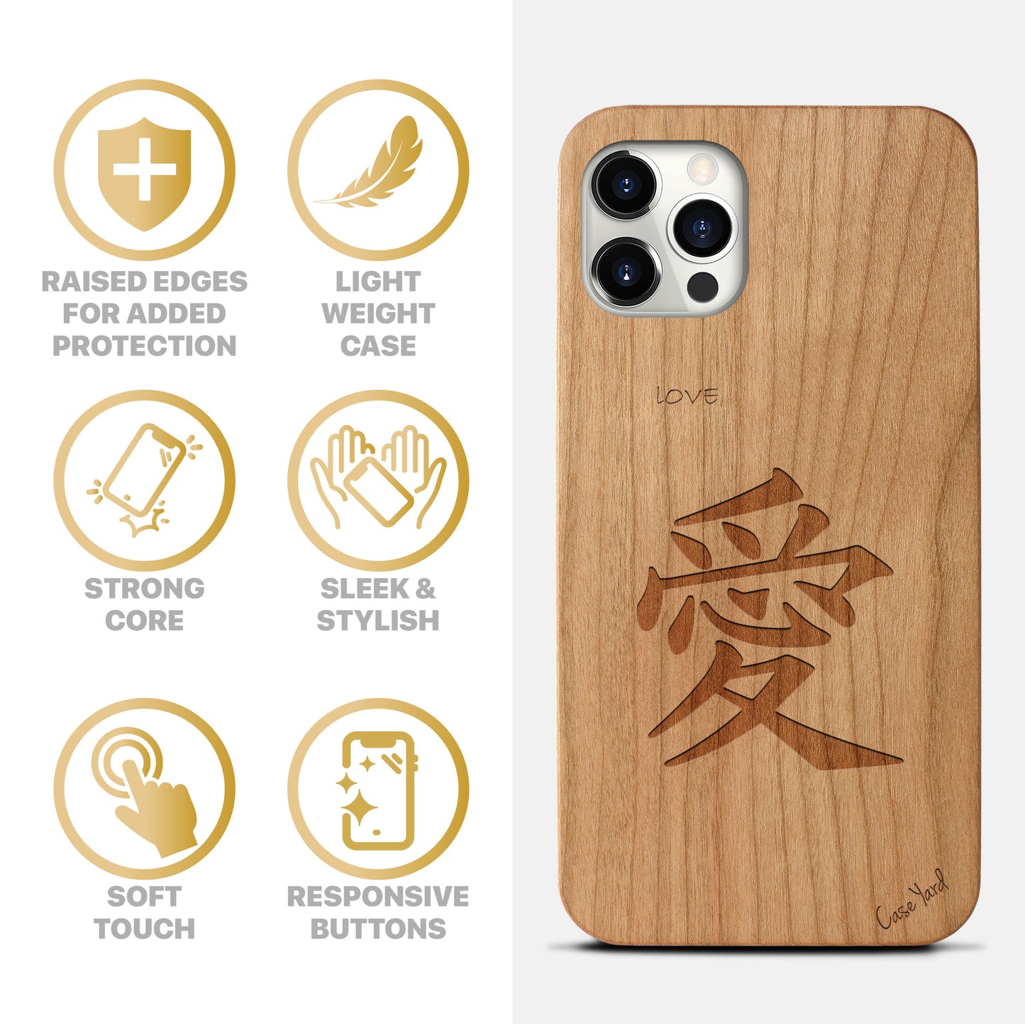 Japanese Love Wooden Laser Engraved Phone Case for iPhone