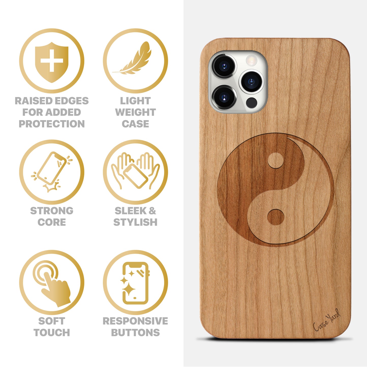 Yin Yang Wooden Laser Engraved Phone Case for iPhone