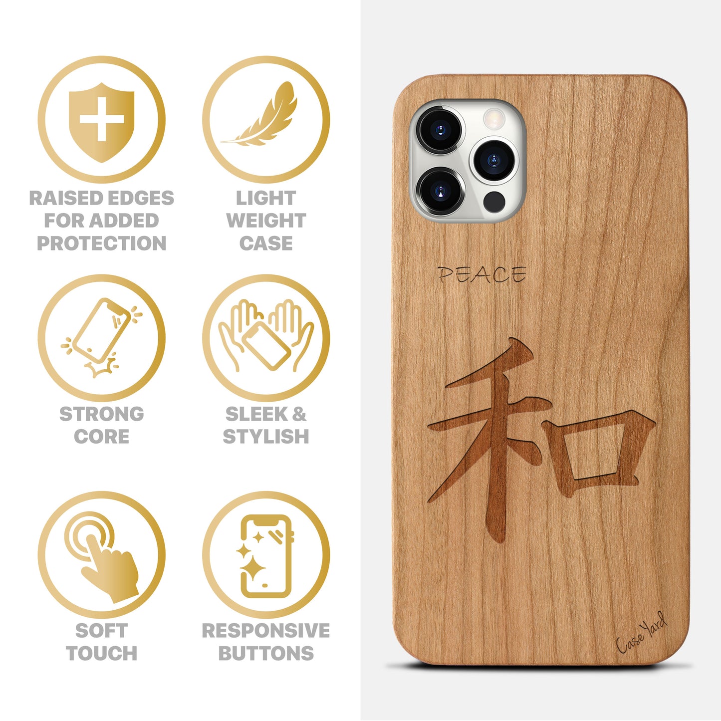 Kanji Peace Wooden Laser Engraved Phone Case for iPhone