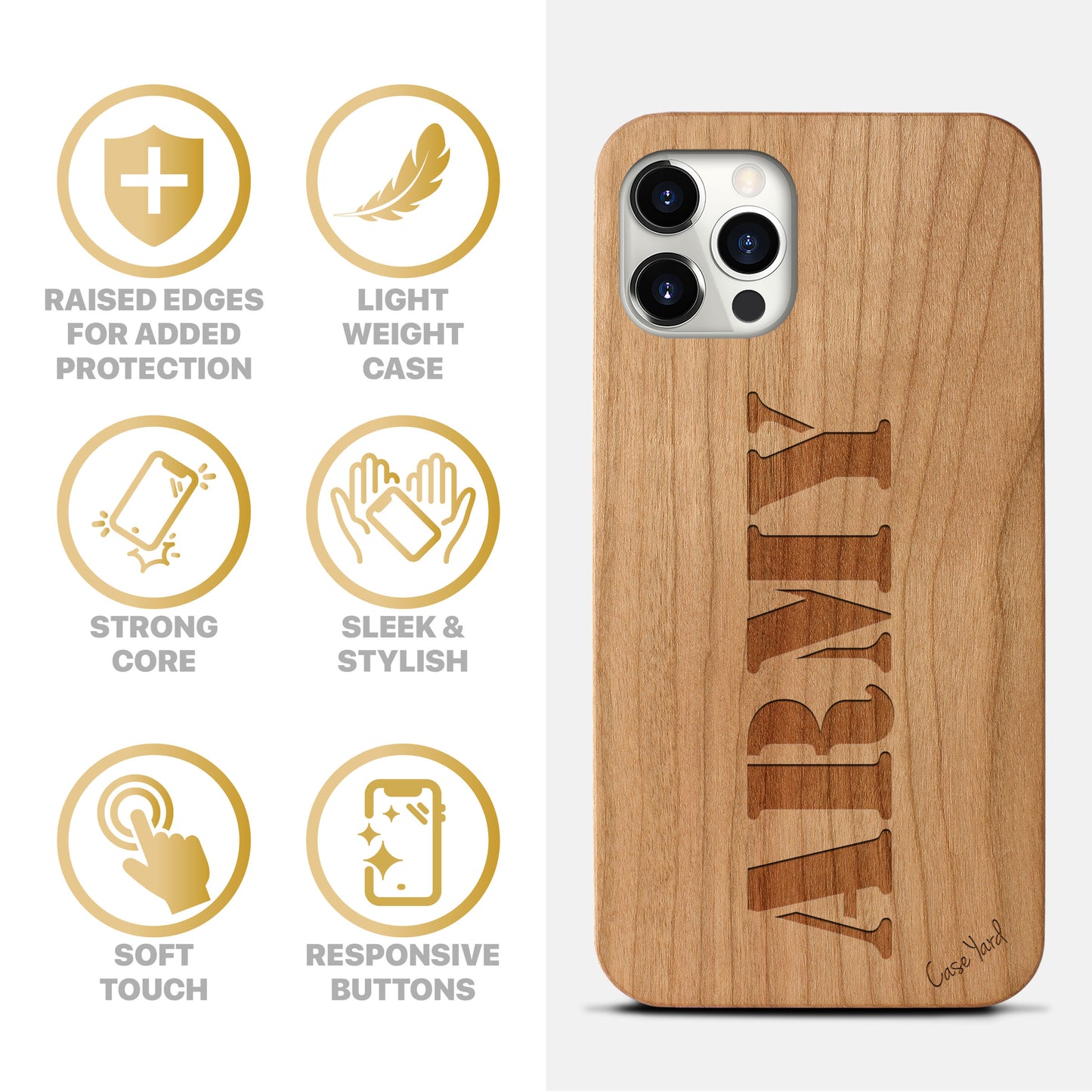 US Army Stencil Wooden Laser Engraved Phone Case for iPhone