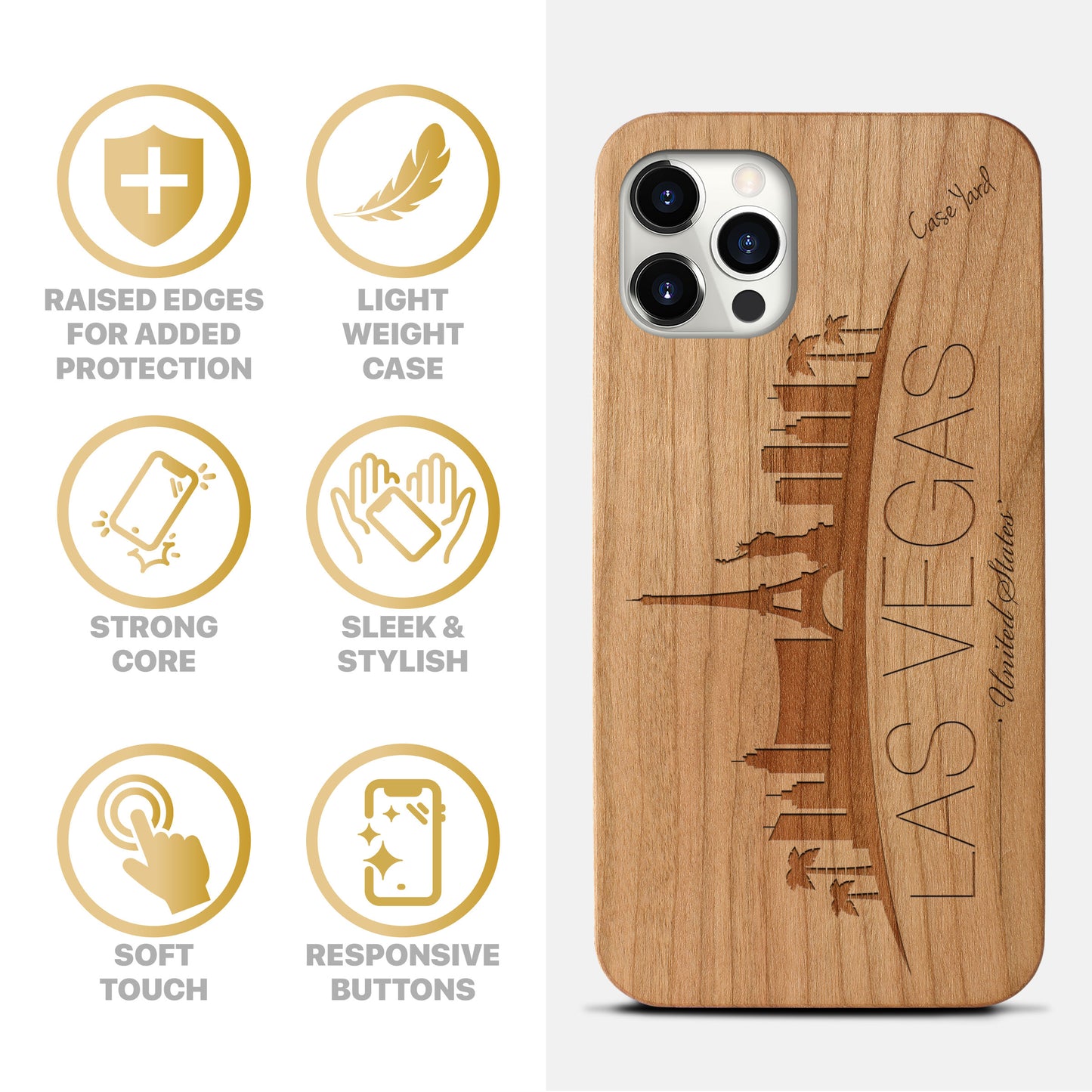 Skyline Vegas Wooden Laser Engraved Phone Case for iPhone