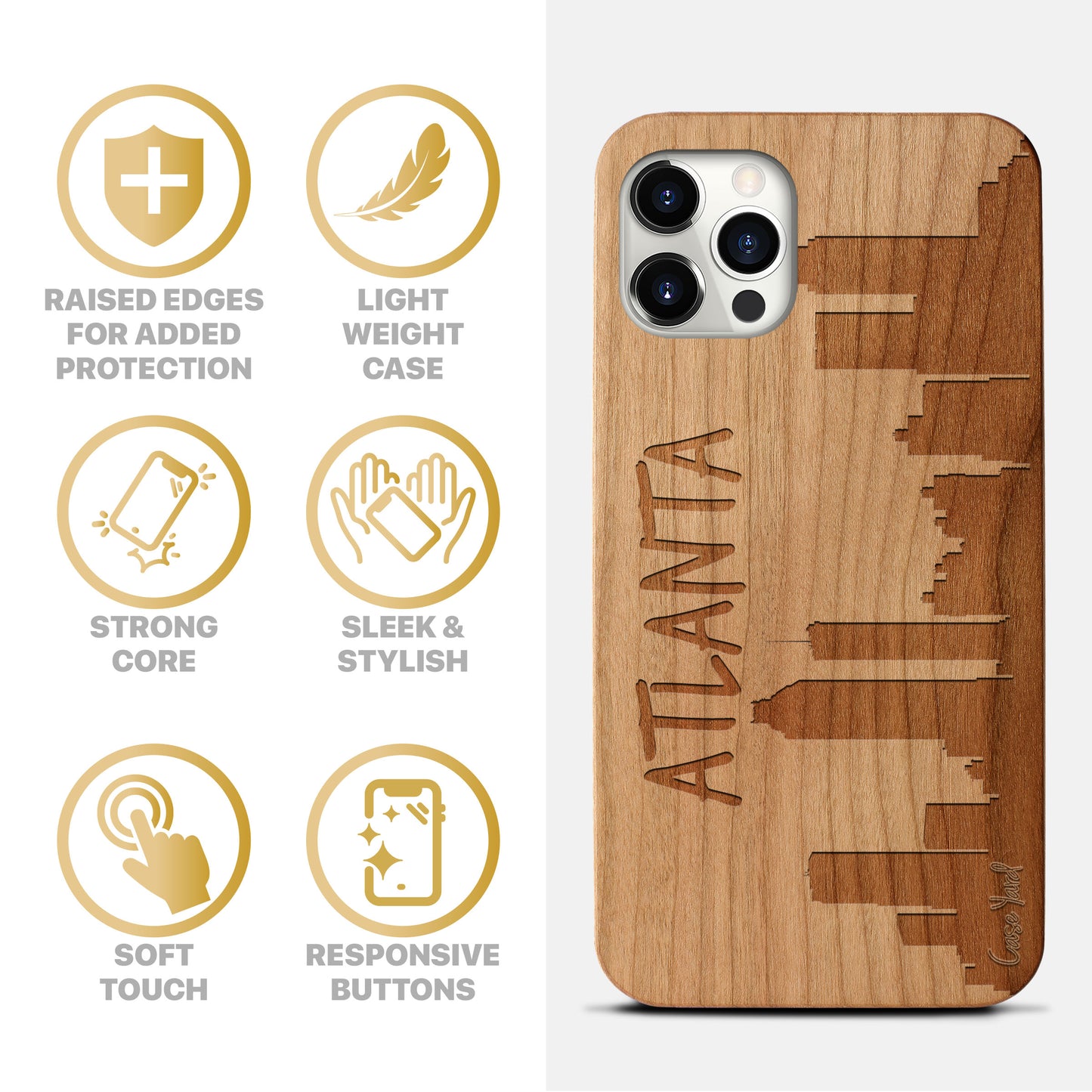 Wooden Cell Phone Case Cover, Laser Engraved case for iPhone & Samsung phone Atlanta Skyline Design