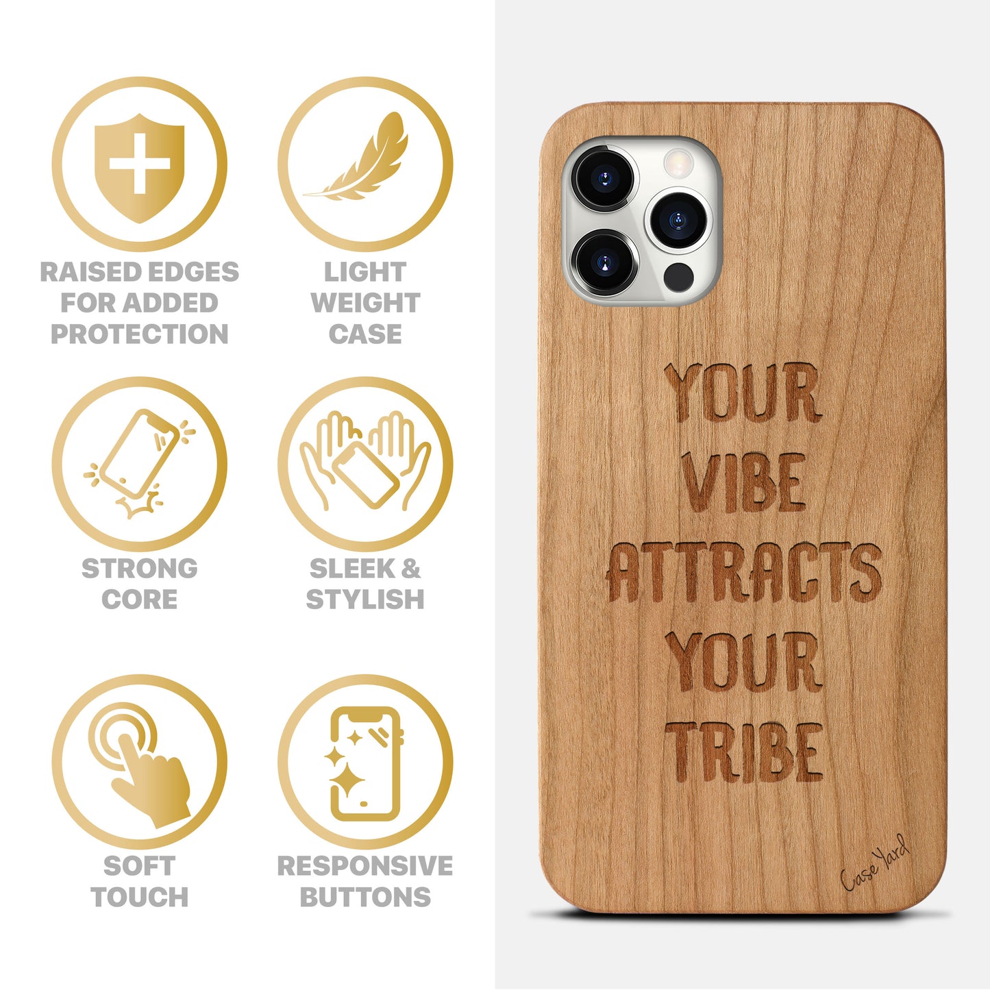 Vibe Attracts Tribe Wooden Laser Engraved Phone Case for iPhone