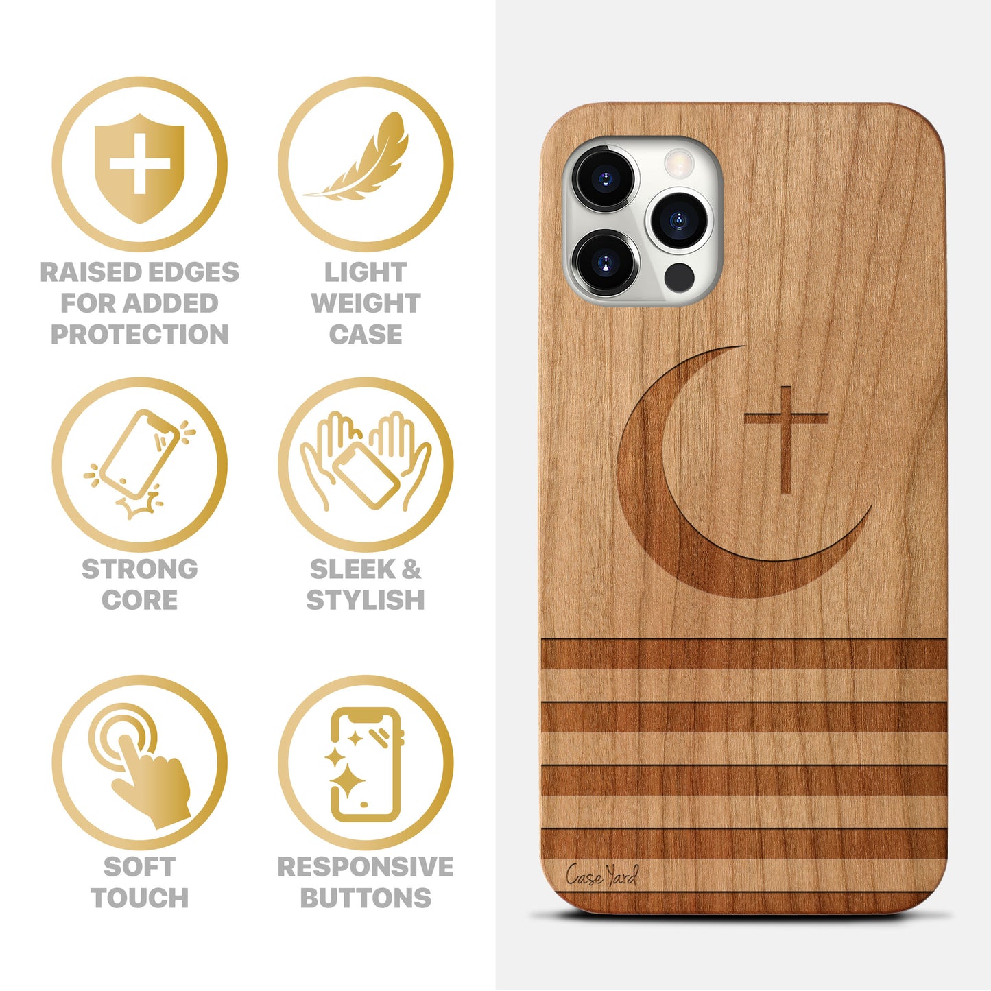 Crescent Moon Wooden Laser Engraved Phone Case for iPhone & Samsung Phones