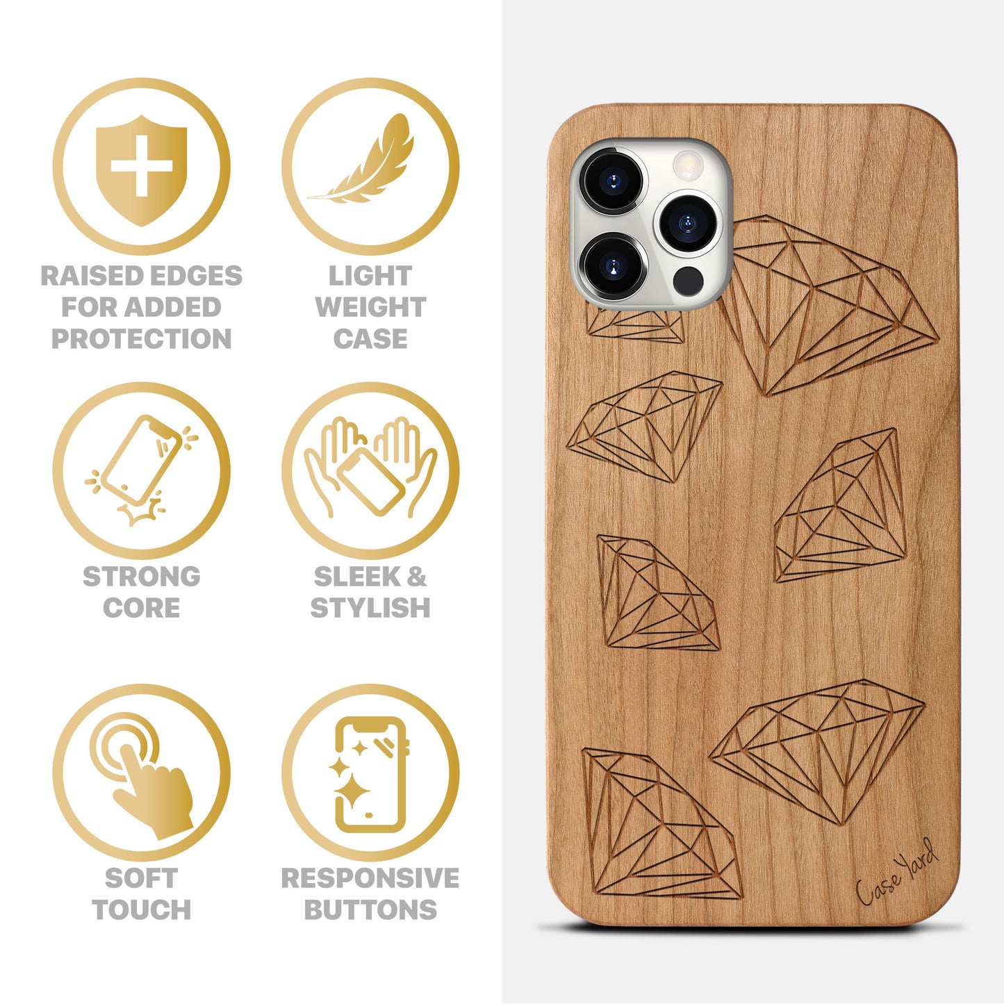 Diamonds Wooden Laser Engraved Phone Case for iPhone & Samsung Phones