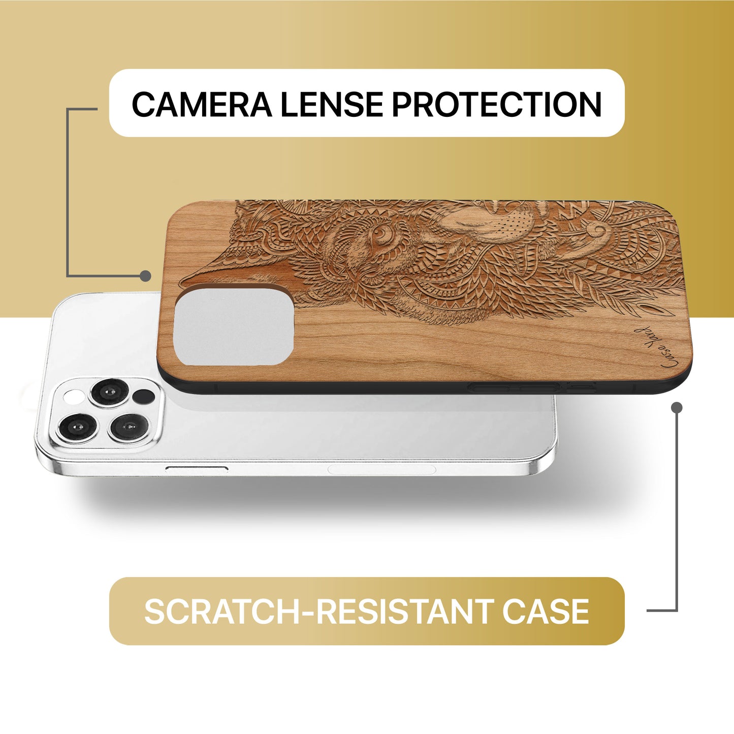 Wolf Face Half Wooden Laser Engraved Phone Case for iPhone