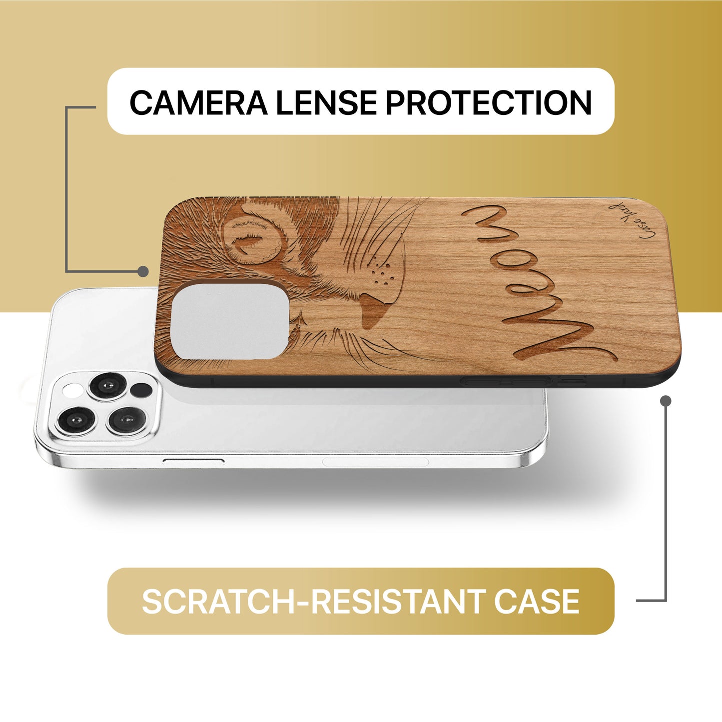 Meow Wooden Laser Engraved Phone Case for iPhone