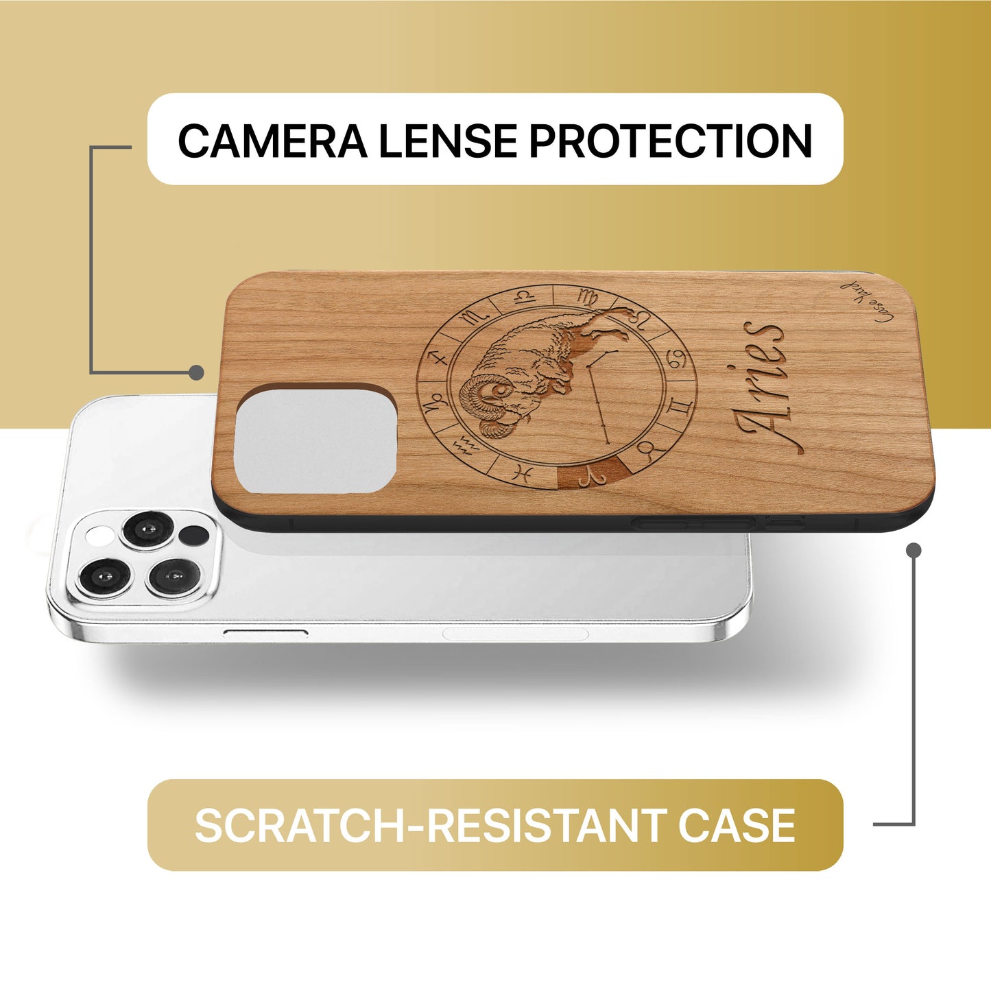 Aries Sign Wooden Laser Engraved Phone Case for iPhone & Samsung Phones
