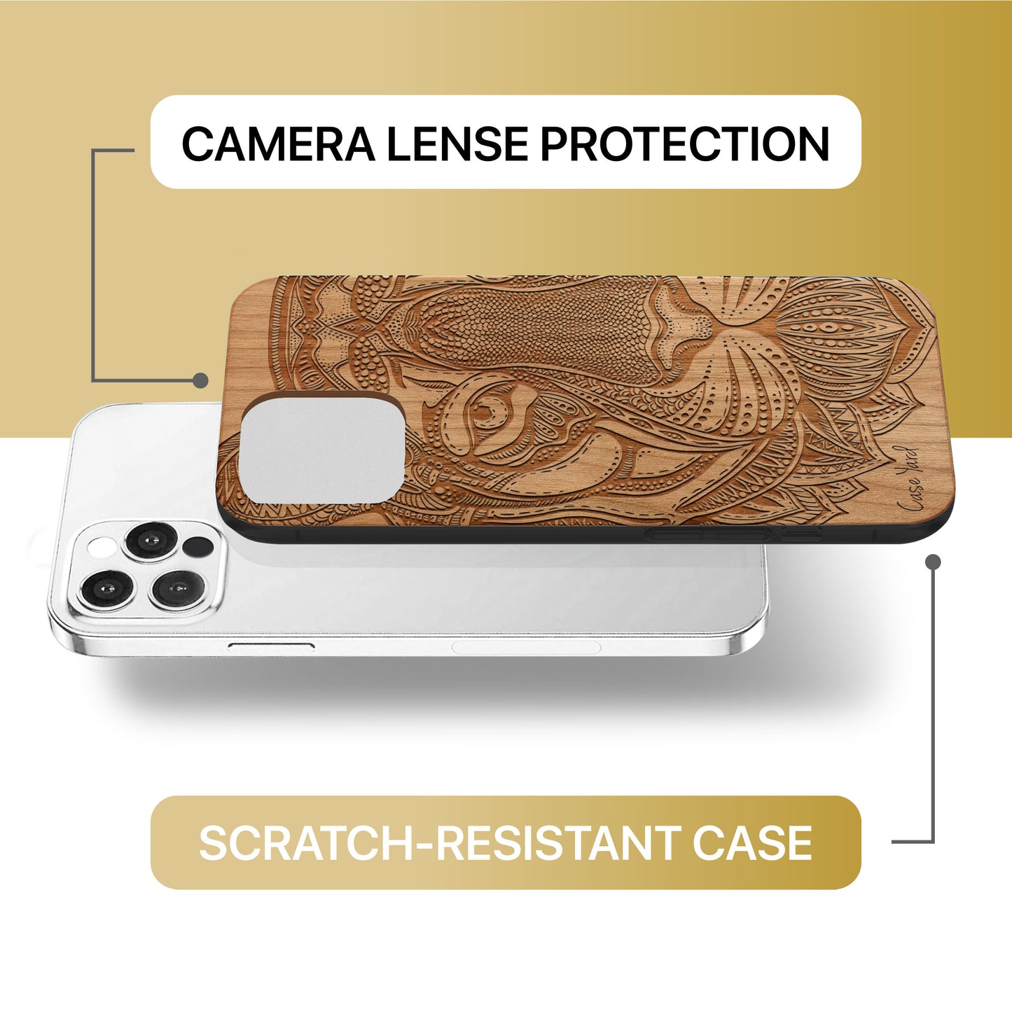 Doodle Tiger Face Wooden Laser Engraved Phone Case for iPhone