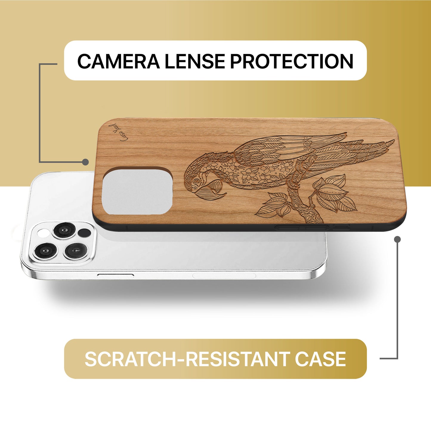 Ara Parrot Wooden Laser Engraved Phone Case for iPhone & Samsung Phones