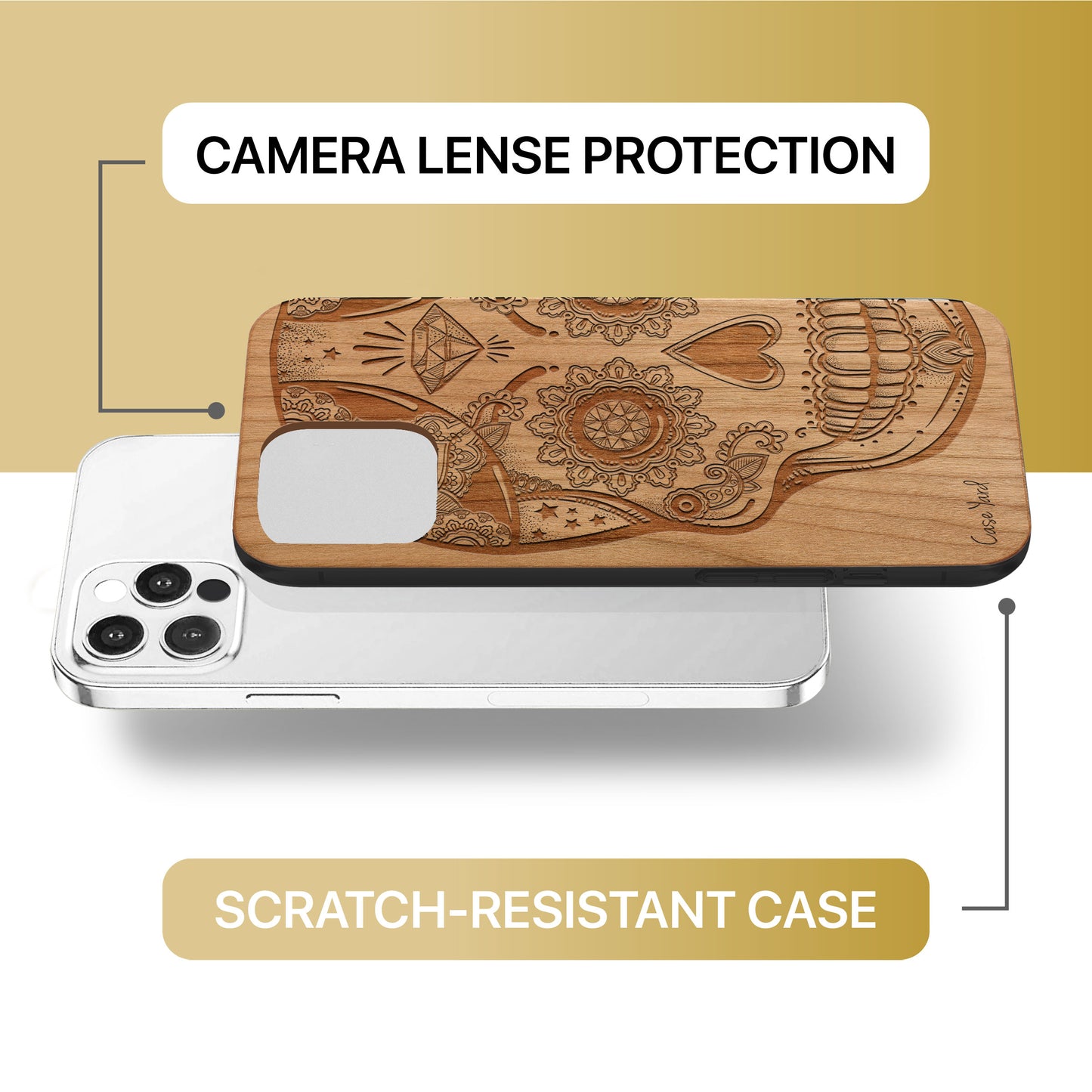 Ice Skull Wooden Laser Engraved Phone Case for iPhone