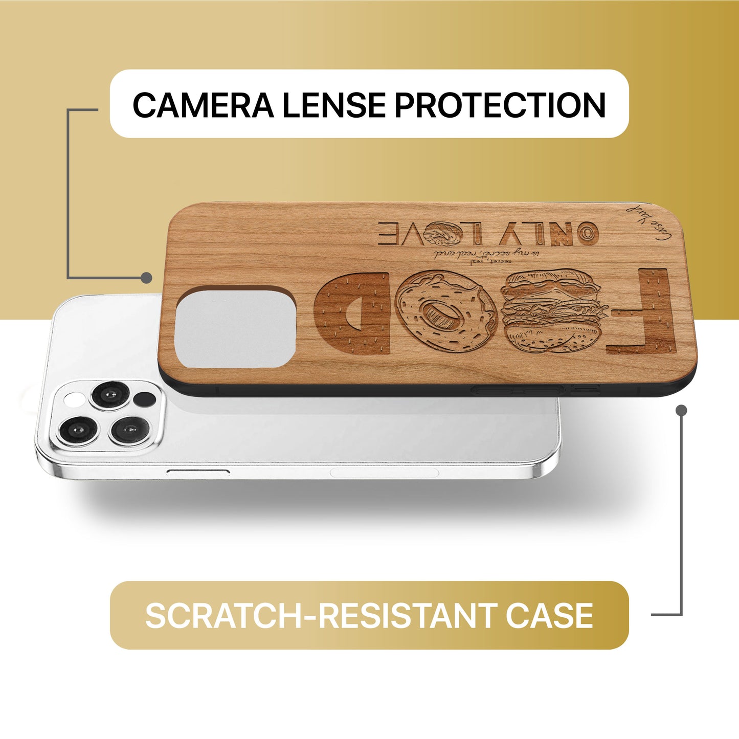 Food is Only Love Wooden Laser Engraved Phone Case for iPhone