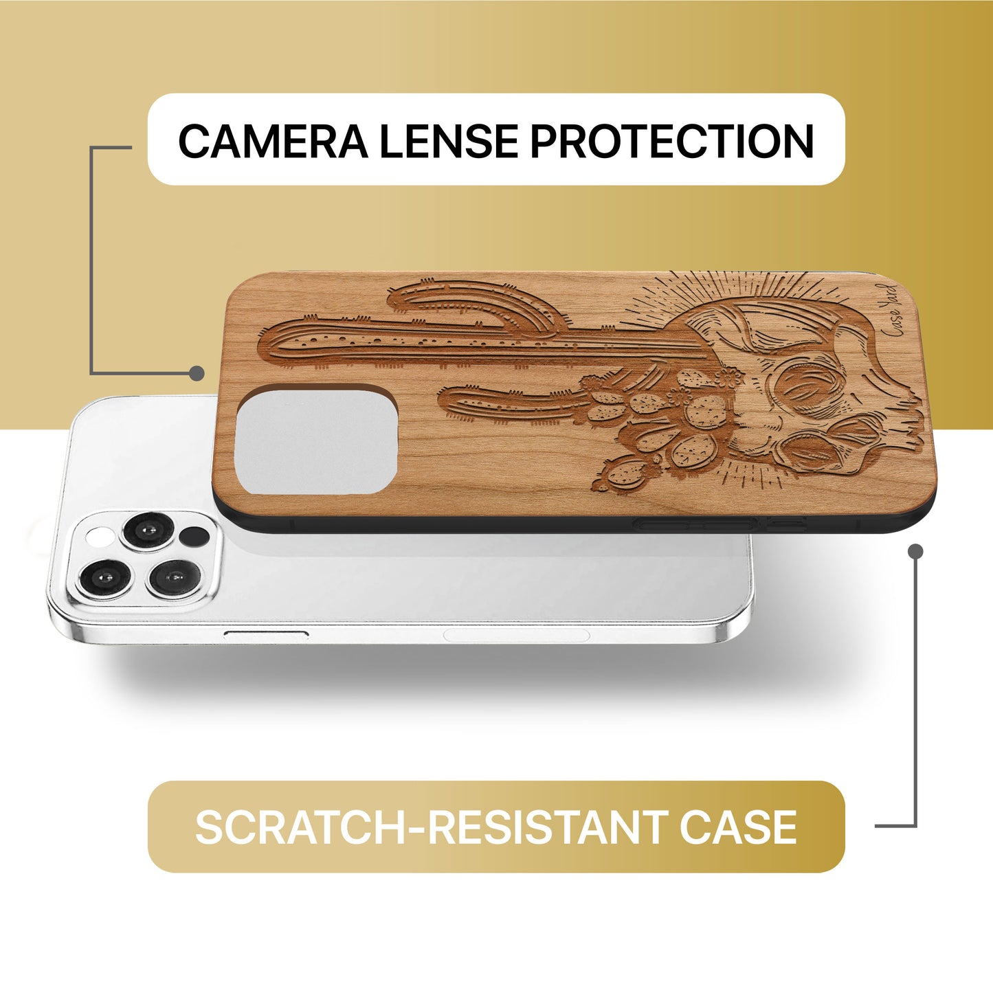 Skull with Cactus Wooden Laser Engraved Phone Case for iPhone