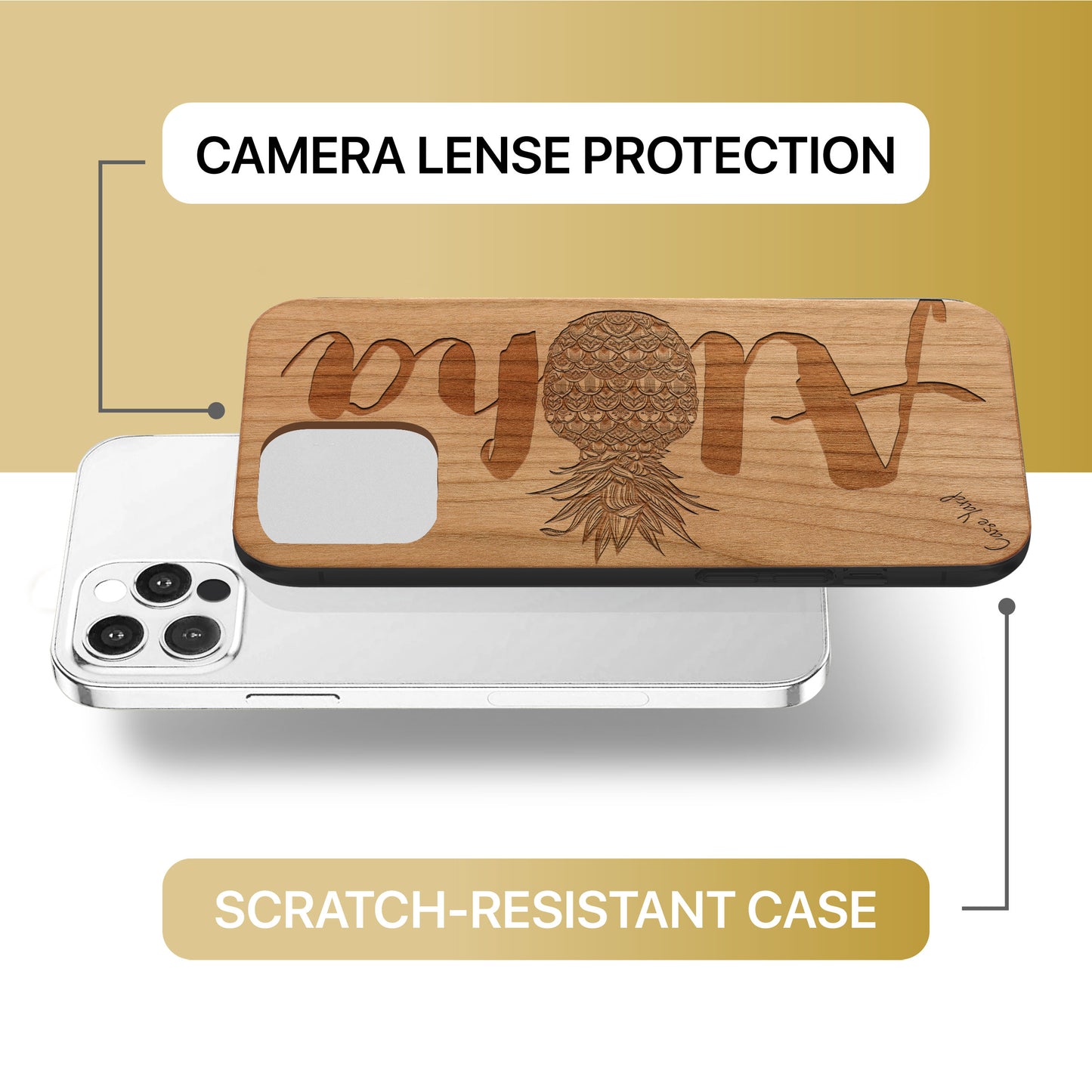 Aloha Pineapple Wooden Laser Engraved Phone Case for iPhone & Samsung Phones