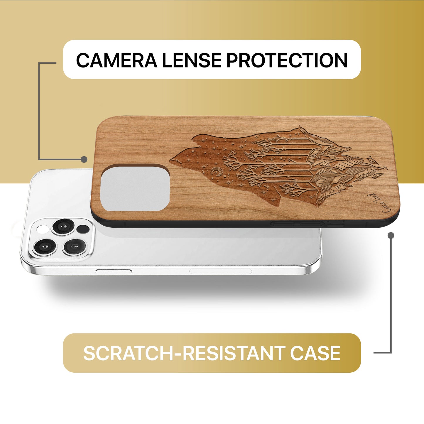 Howling Wolf Wooden Laser Engraved Phone Case