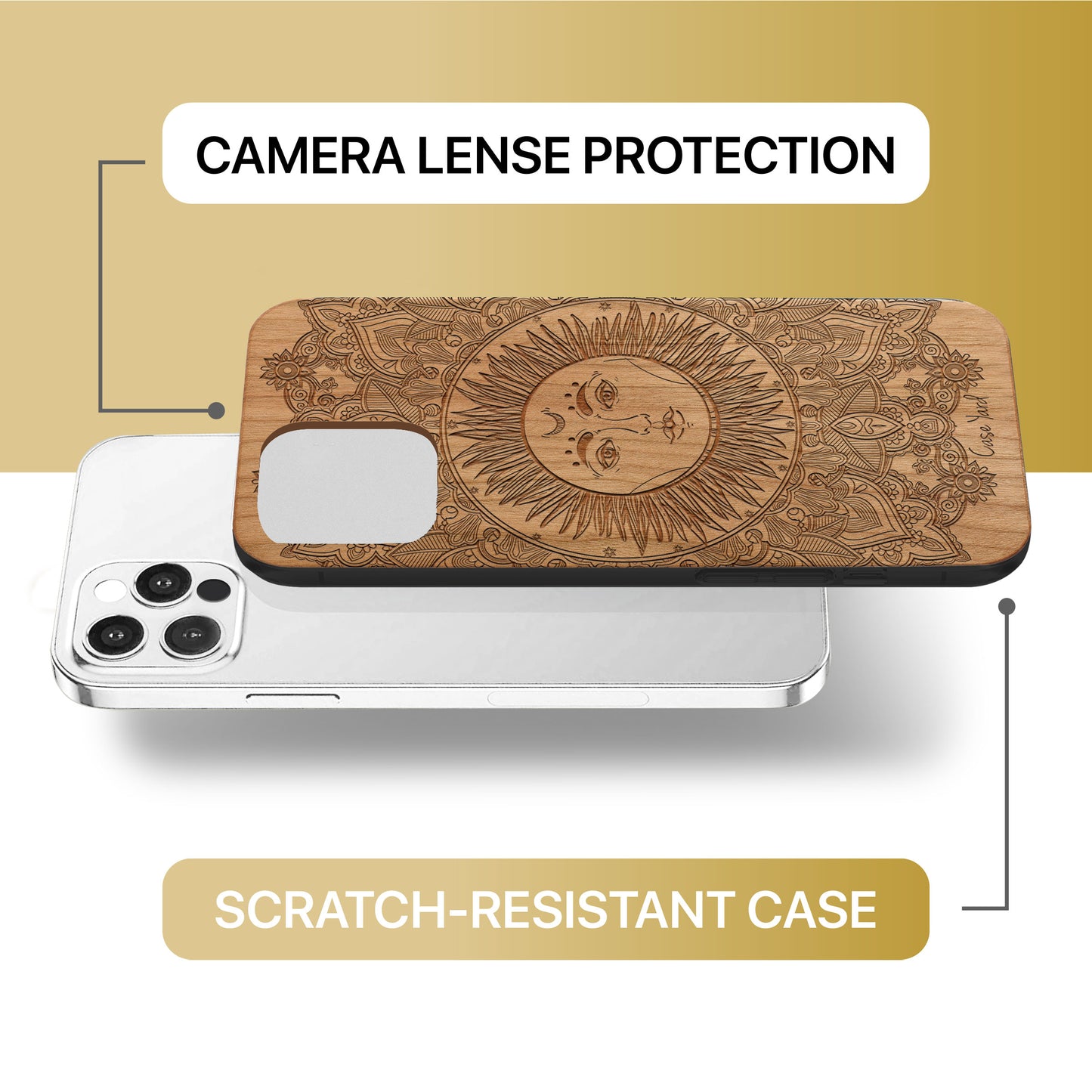 Sun Mandala Wooden Laser Engraved Phone Case for iPhone