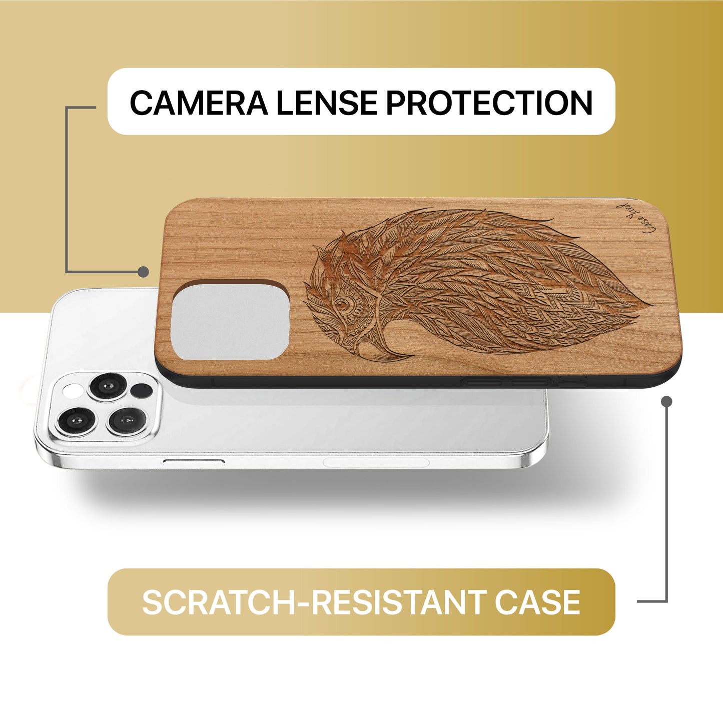 Eagle Sketch Wooden Laser Engraved Phone Case for iPhone