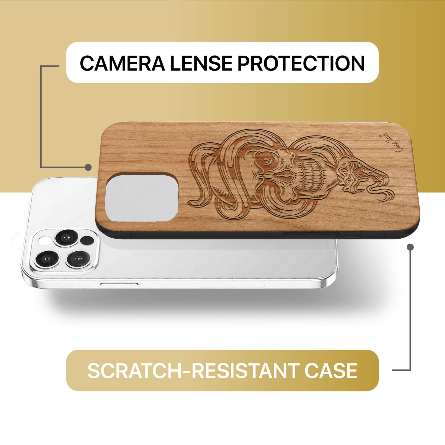 Snake Skull Wooden Laser Engraved Phone Case for iPhone