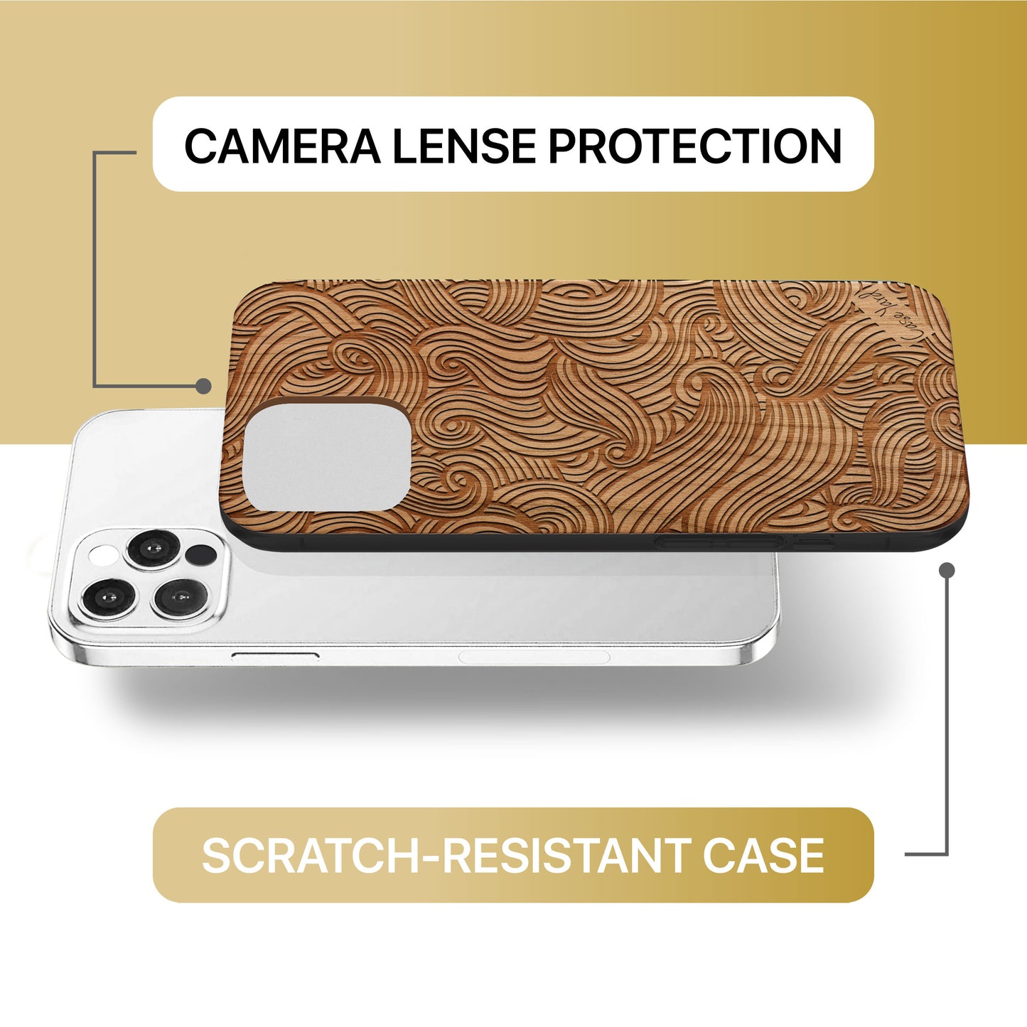 Wave Pattern Wooden Laser Engraved Phone Case for iPhone