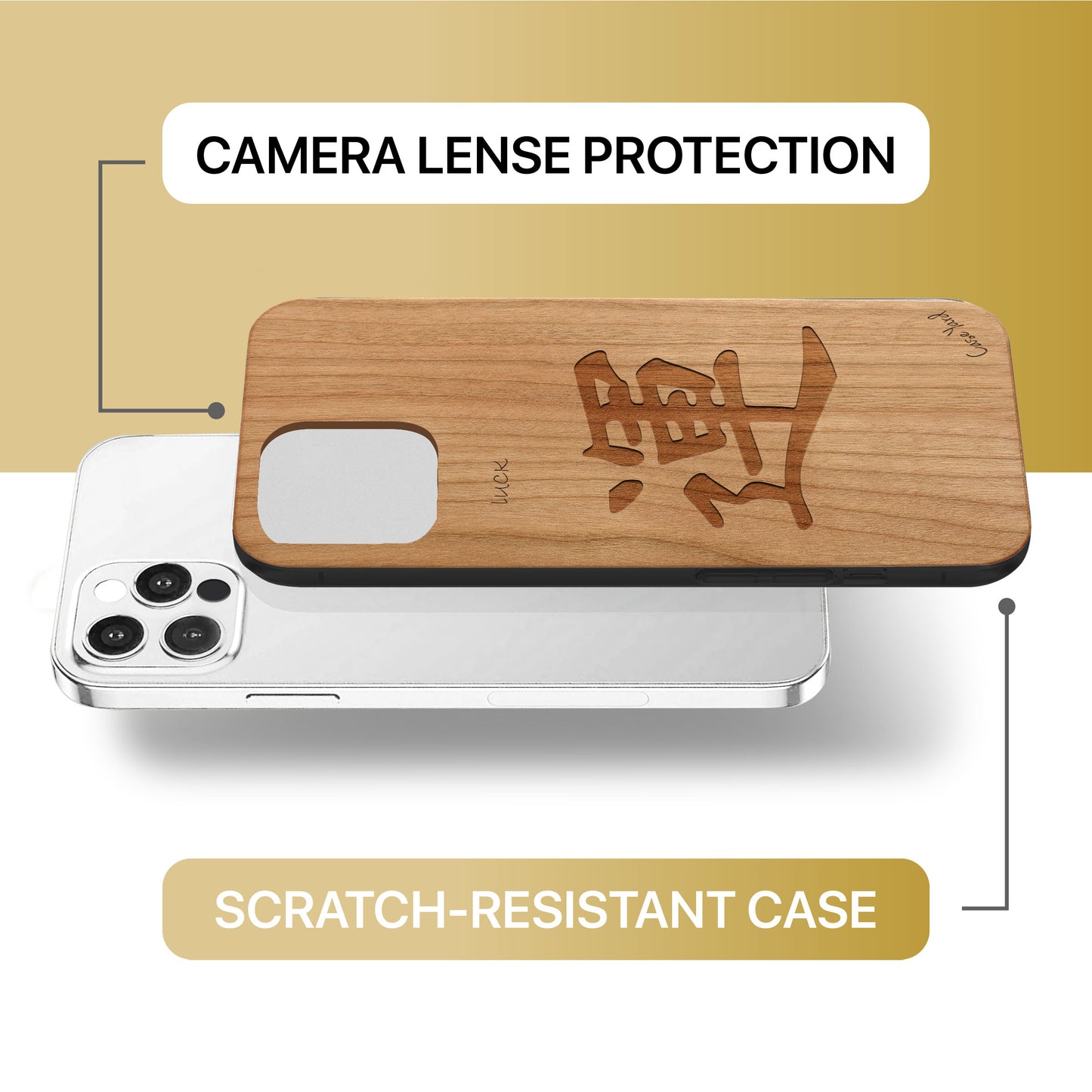 Japanese Luck Wooden Laser Engraved Phone Case for iPhone