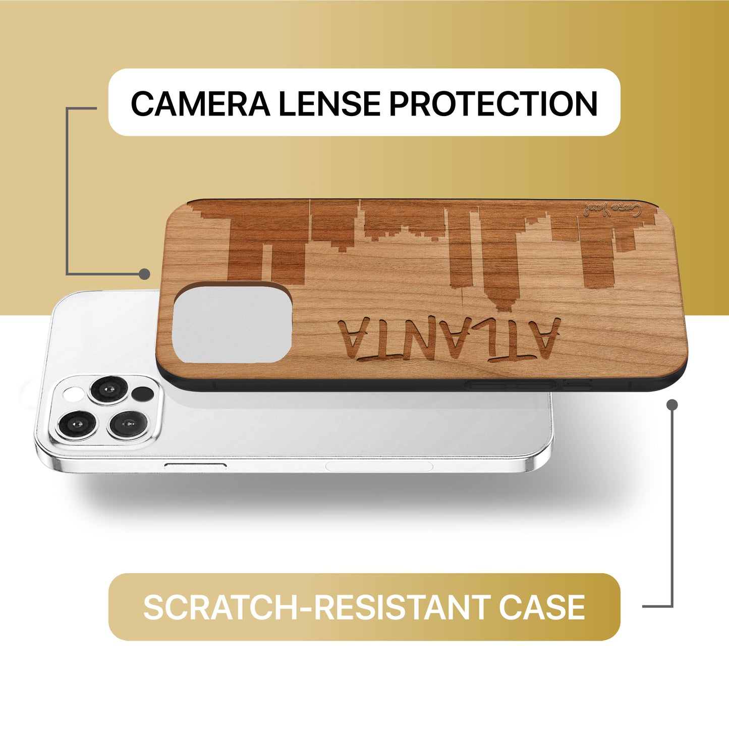 Atlanta Skyline Wooden Laser Engraved Phone Case for iPhone & Samsung Phones