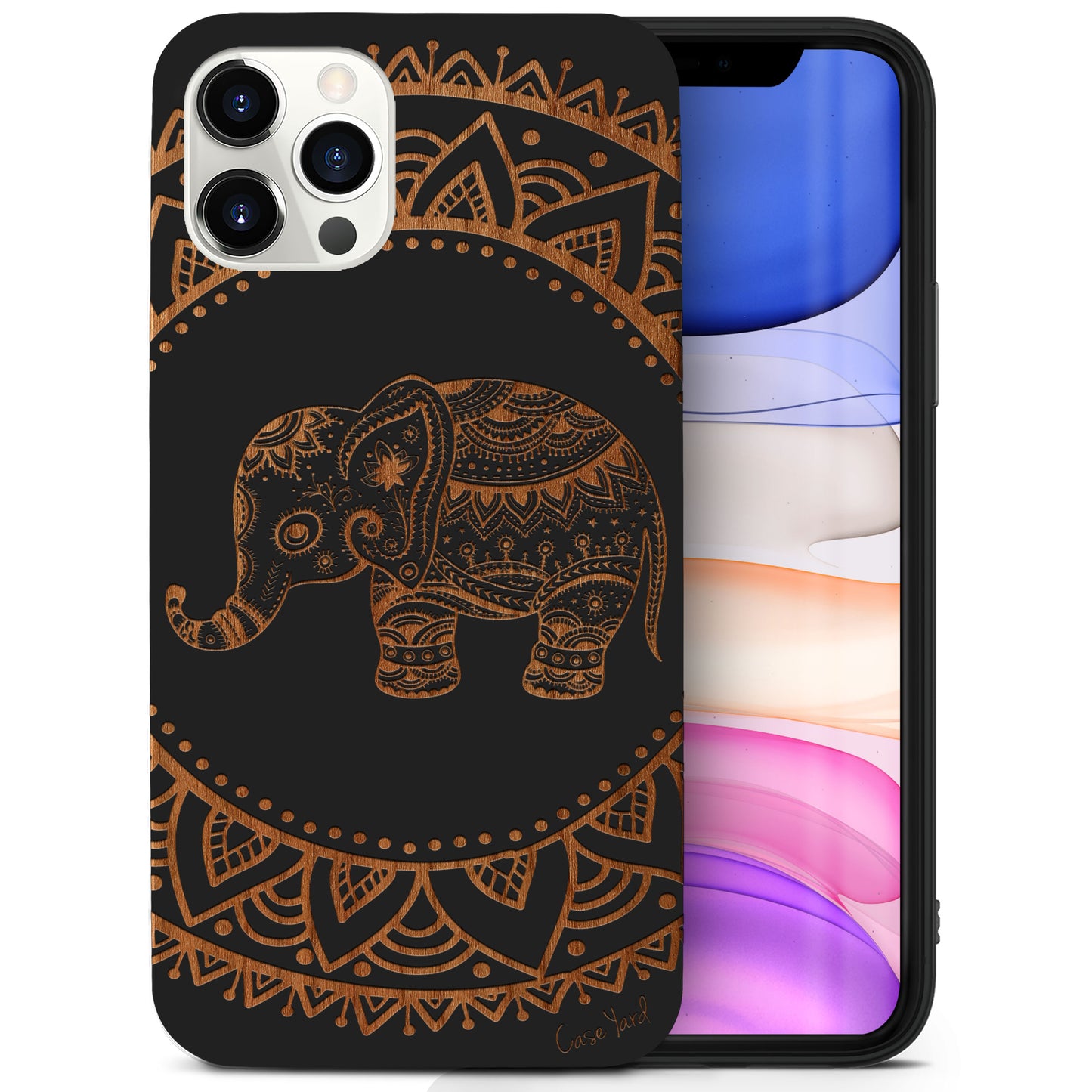 Elephant Mandala Wood Wooden Laser Engraved Phone Case for iPhone