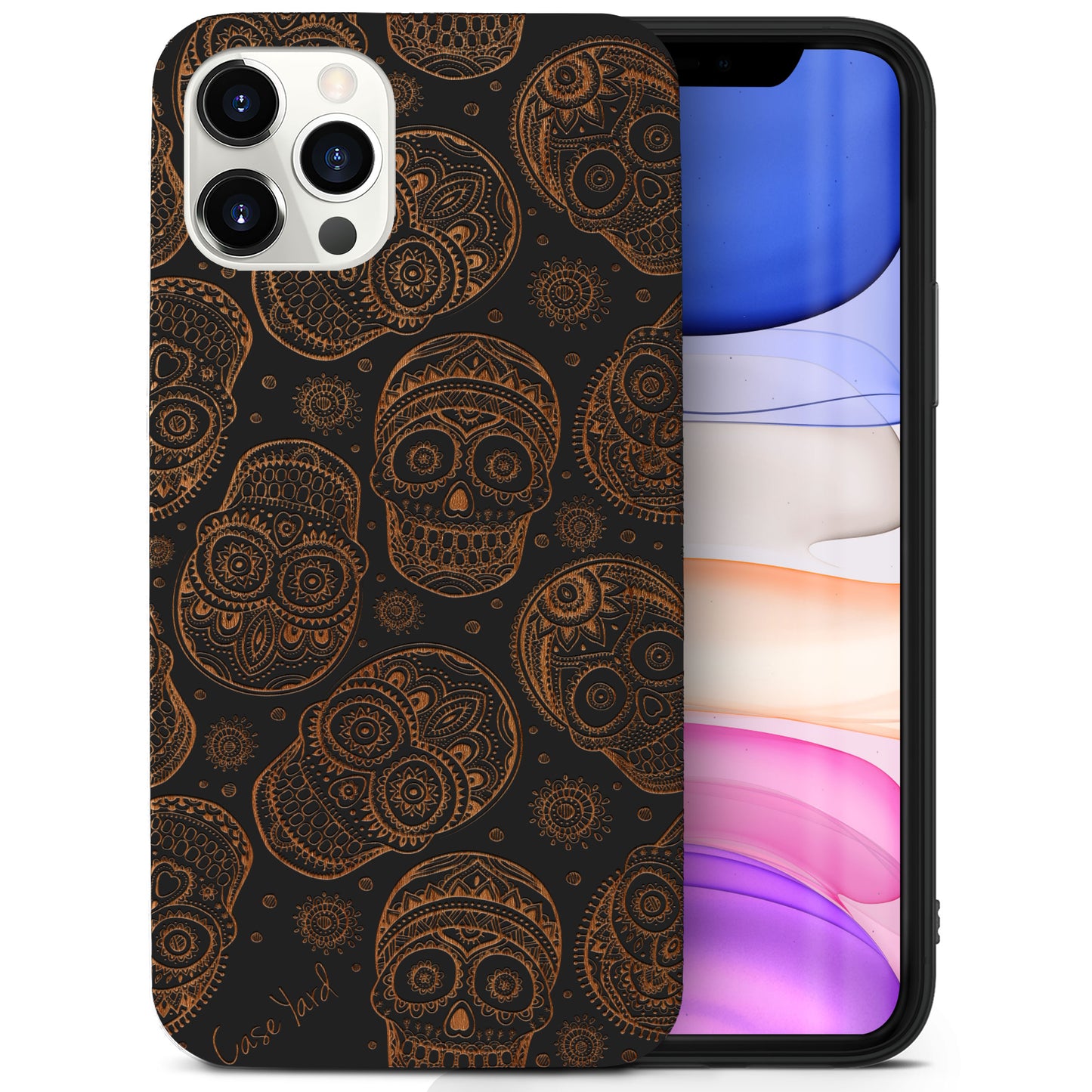 Skull Pattern Wooden Laser Engraved Phone Case for iPhone