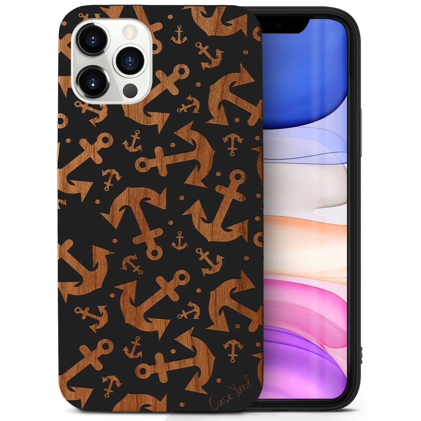 Anchor Pattern Wooden Laser Engraved Phone Case for iPhone & Samsung Phones