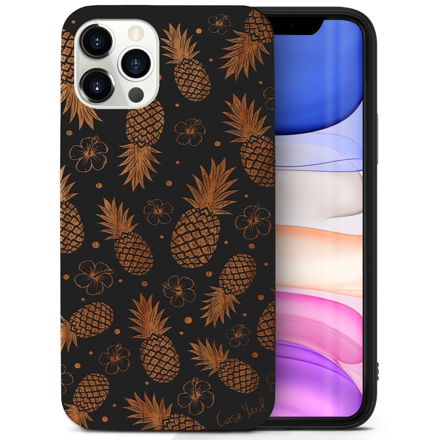 Wooden Cell Phone Case Cover, Laser Engraved case for iPhone & Samsung phone Pineapple Pattern Wood Design