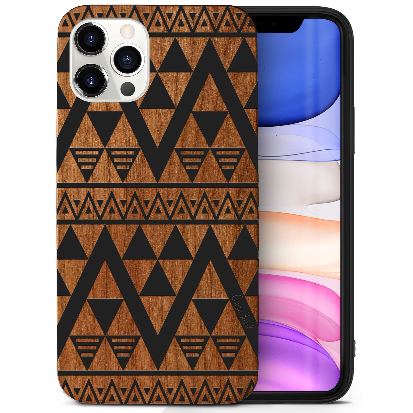 Triangle Pattern Wooden Laser Engraved Phone Case for iPhone