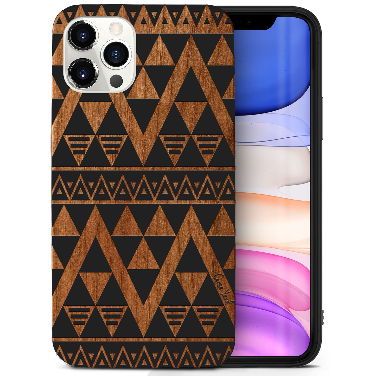 Negative Triangle Pattern Wooden Laser Engraved Phone Case for iPhone