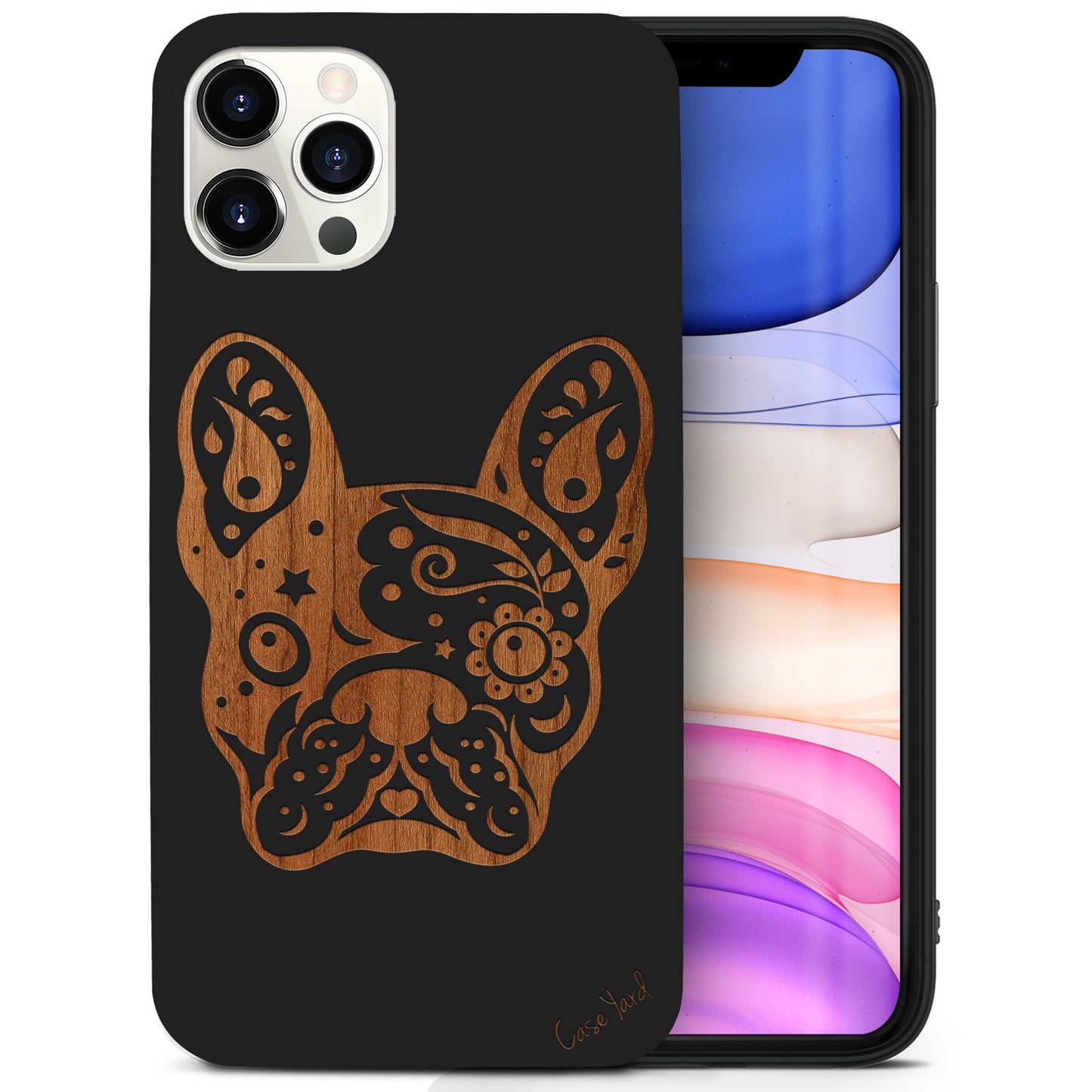 Bulldog Wooden Laser Engraved Phone Case for iPhone & Samsung Phones