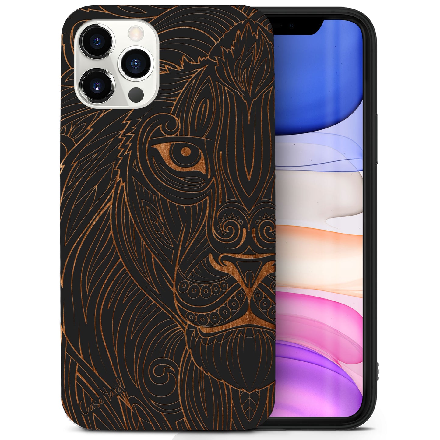 Greek Lion Wooden Laser Engraved Phone Case for iPhone
