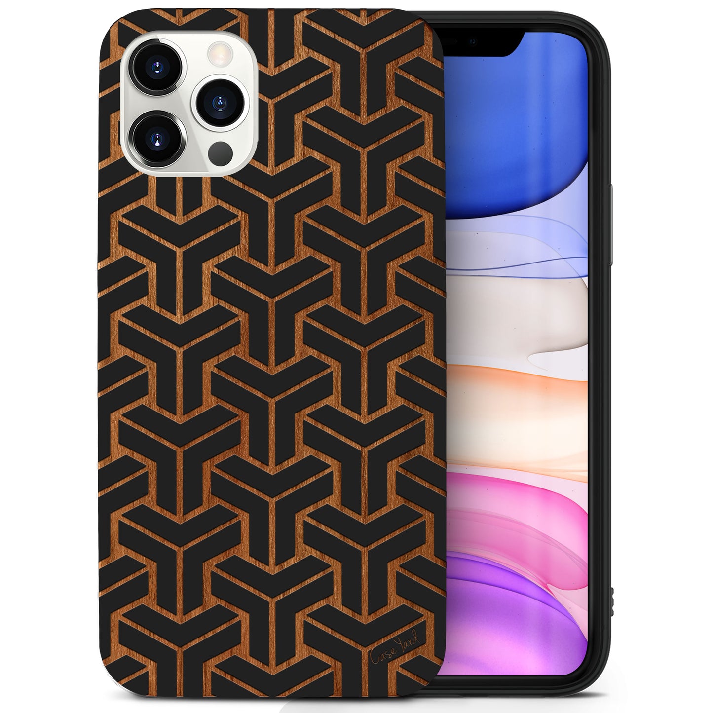 T Pattern Wooden Laser Engraved Phone Case for iPhone