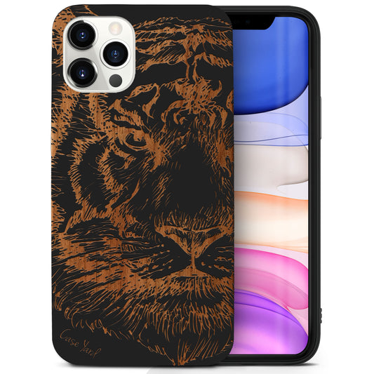 Tiger Sketch Wooden Laser Engraved Phone Case for iPhone
