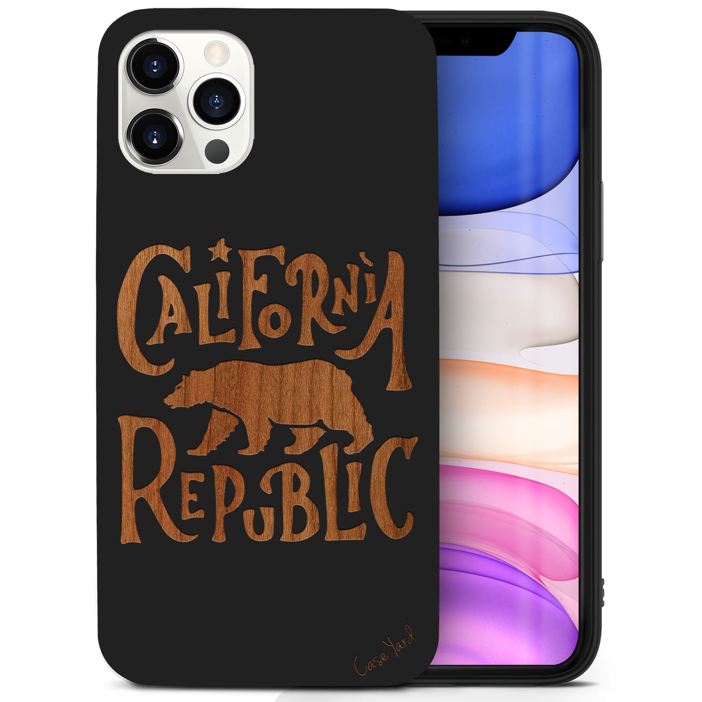 California Republic Bear Wooden Laser Engraved Phone Case for iPhone & Samsung Phones