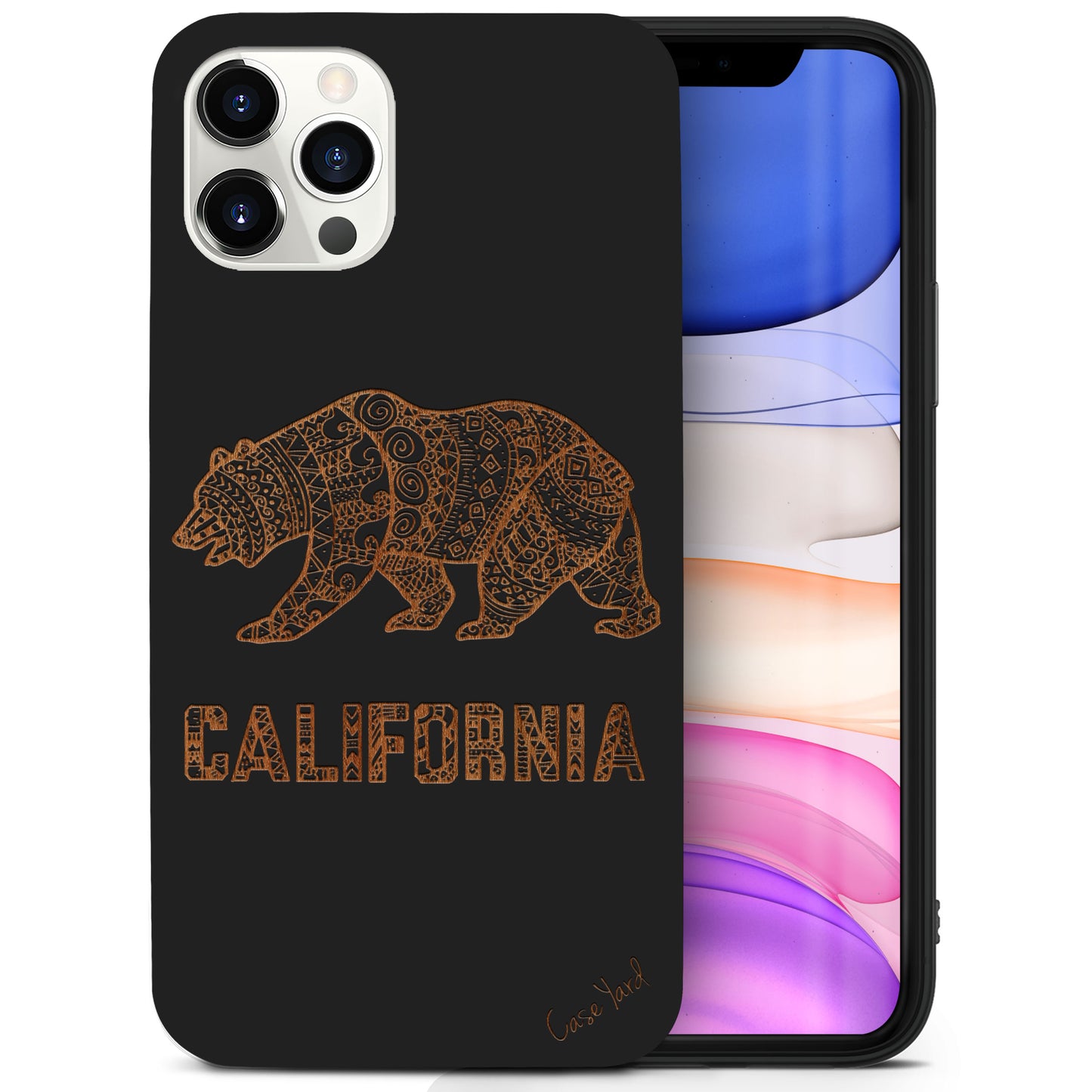 California Grizzly Wooden Laser Engraved Phone Case for iPhone & Samsung Phones