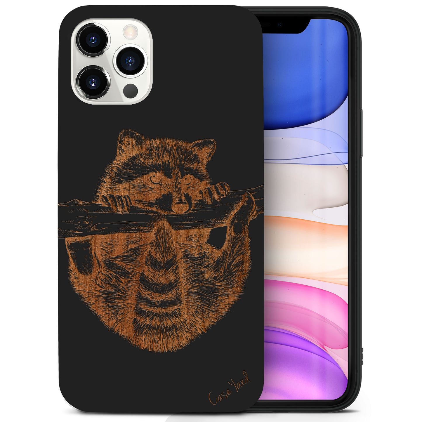Raccoon Wooden Laser Engraved Phone Case for iPhone